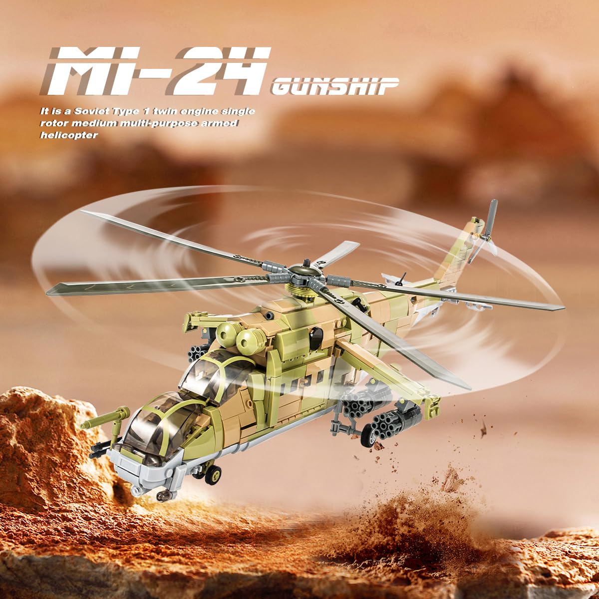 DAHONPA MI-24S Helicopter Build Blocks Set - 850+ Pieces, STEM Toy & Gift