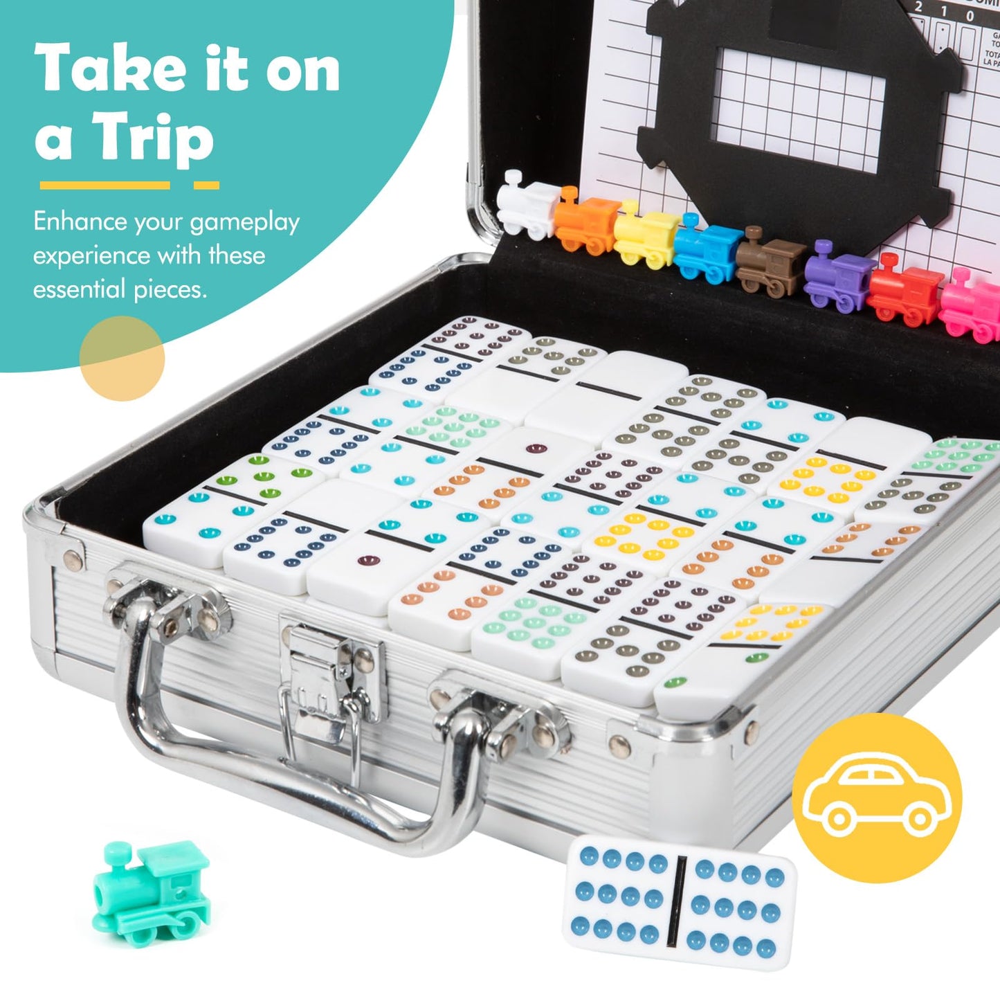 DAILYLIFE Mexican Train Dominoes Set | Double 12, 91 Tiles, Portable Aluminum Case