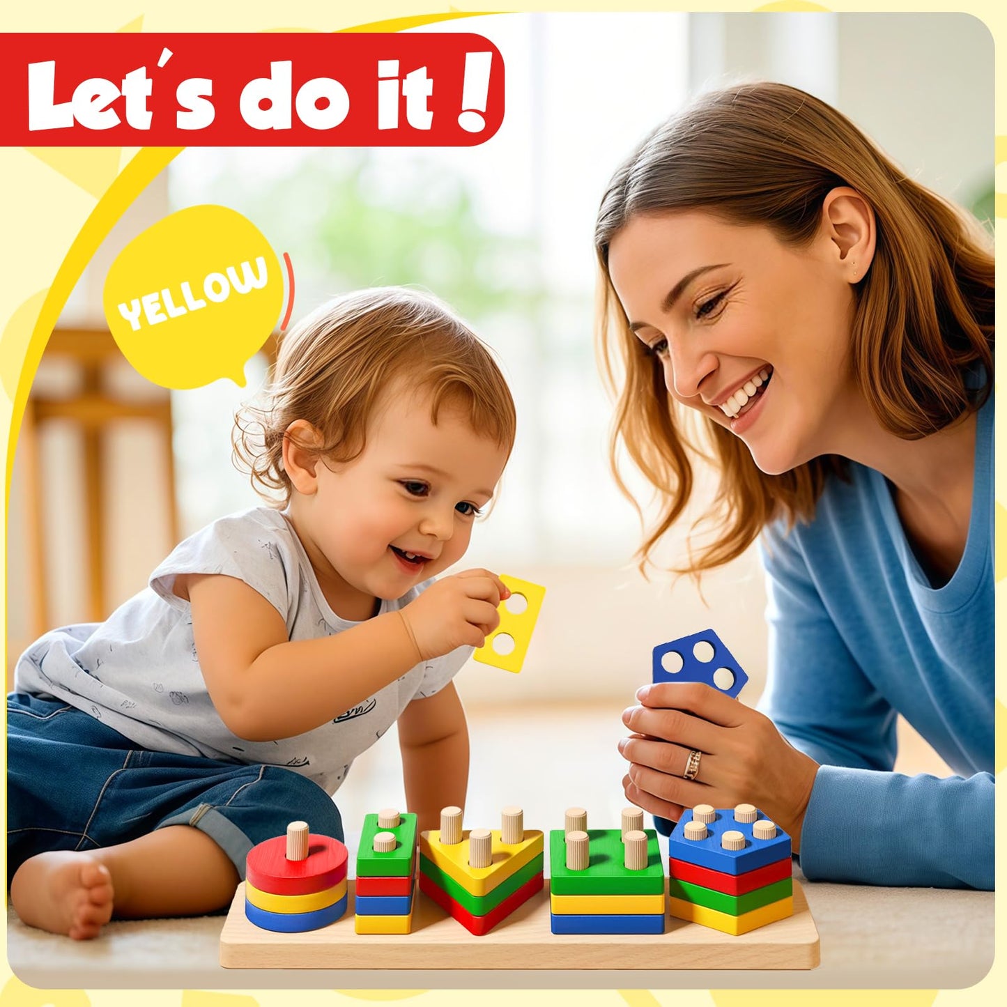 Daisiki Montessori Wooden Toys for Ages 1-3 | Sensory Stacking & Sorting Puzzle Set