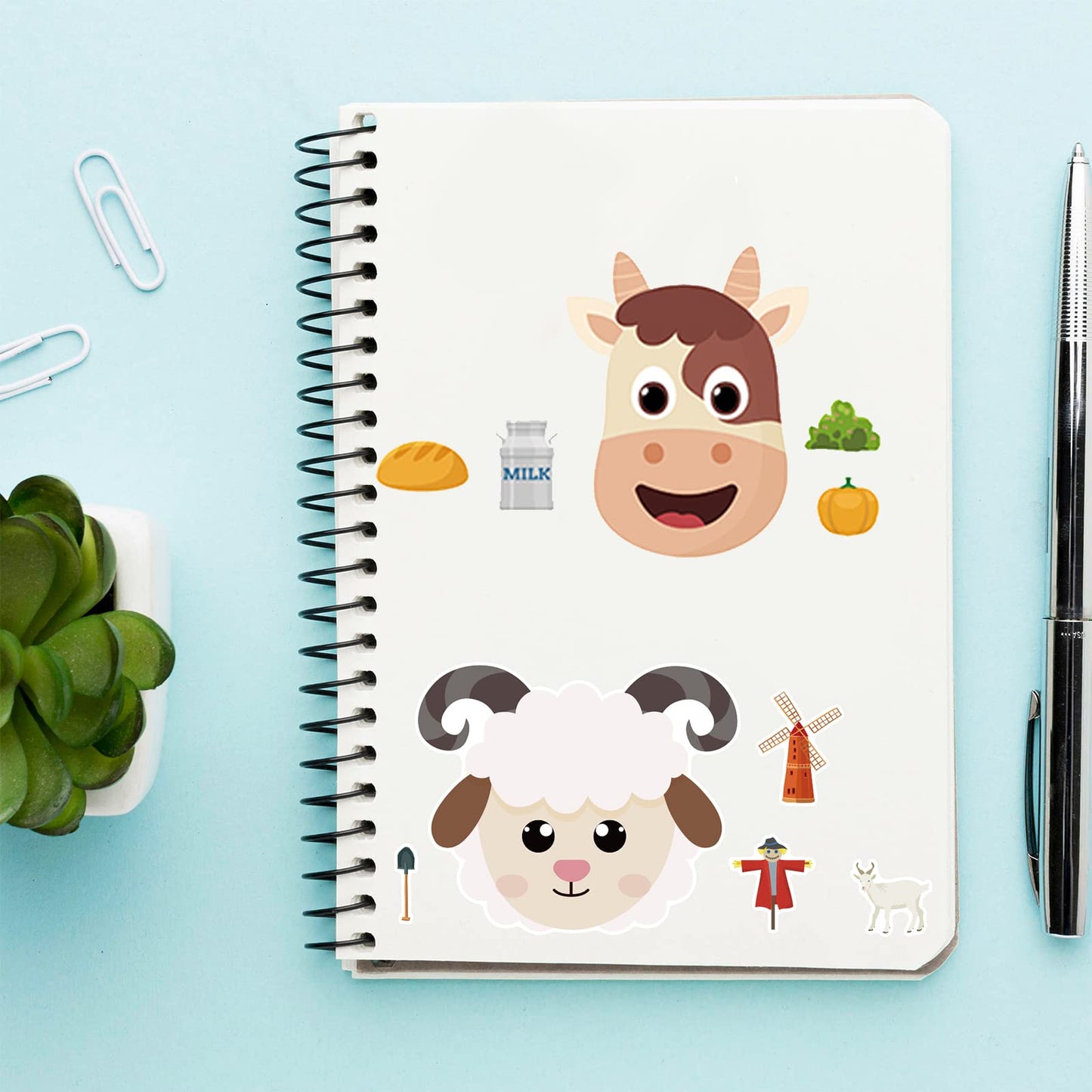 DaiUni 24 Sheets Farm Animal Make-a-Face Stickers for Kids | DIY Party Craft