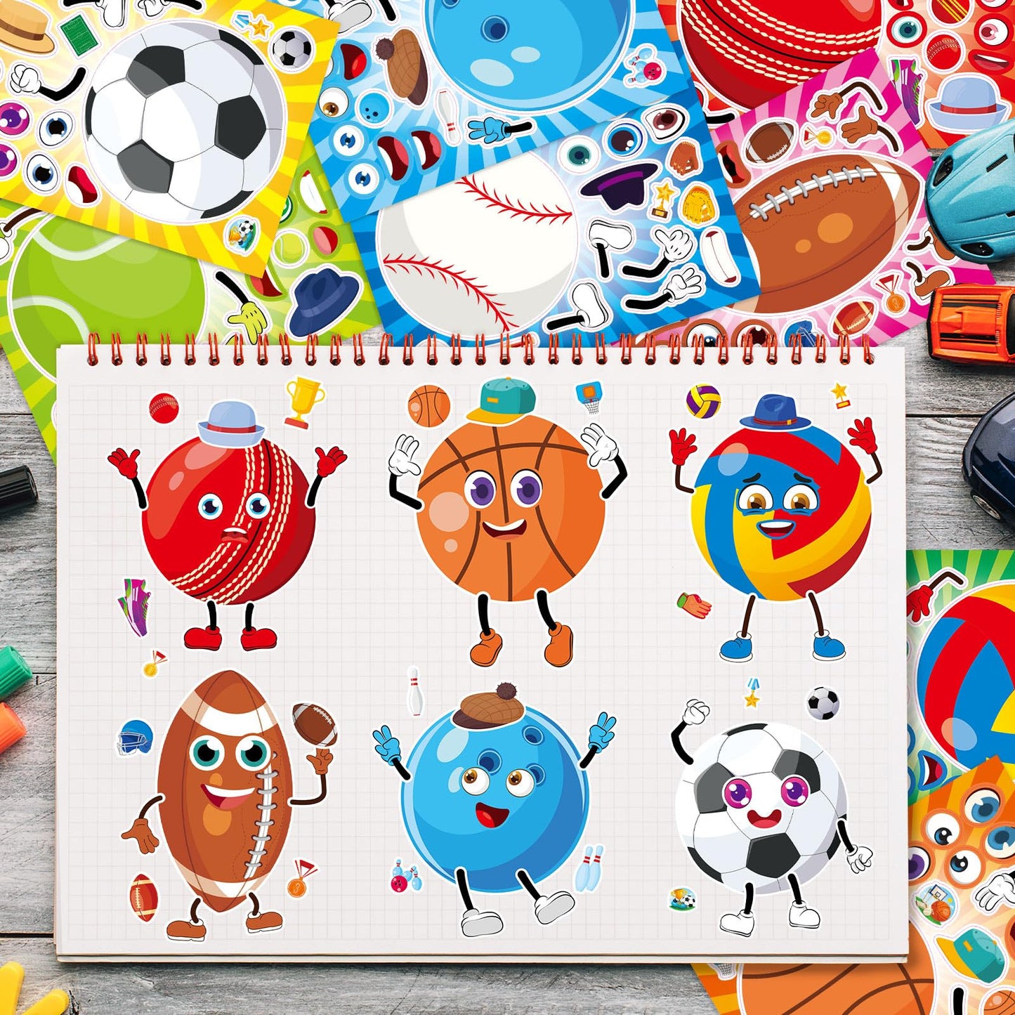 DaiUni Make Your Own Sport Ball Stickers Kit – 24 Sheets, 8 Designs for Kids