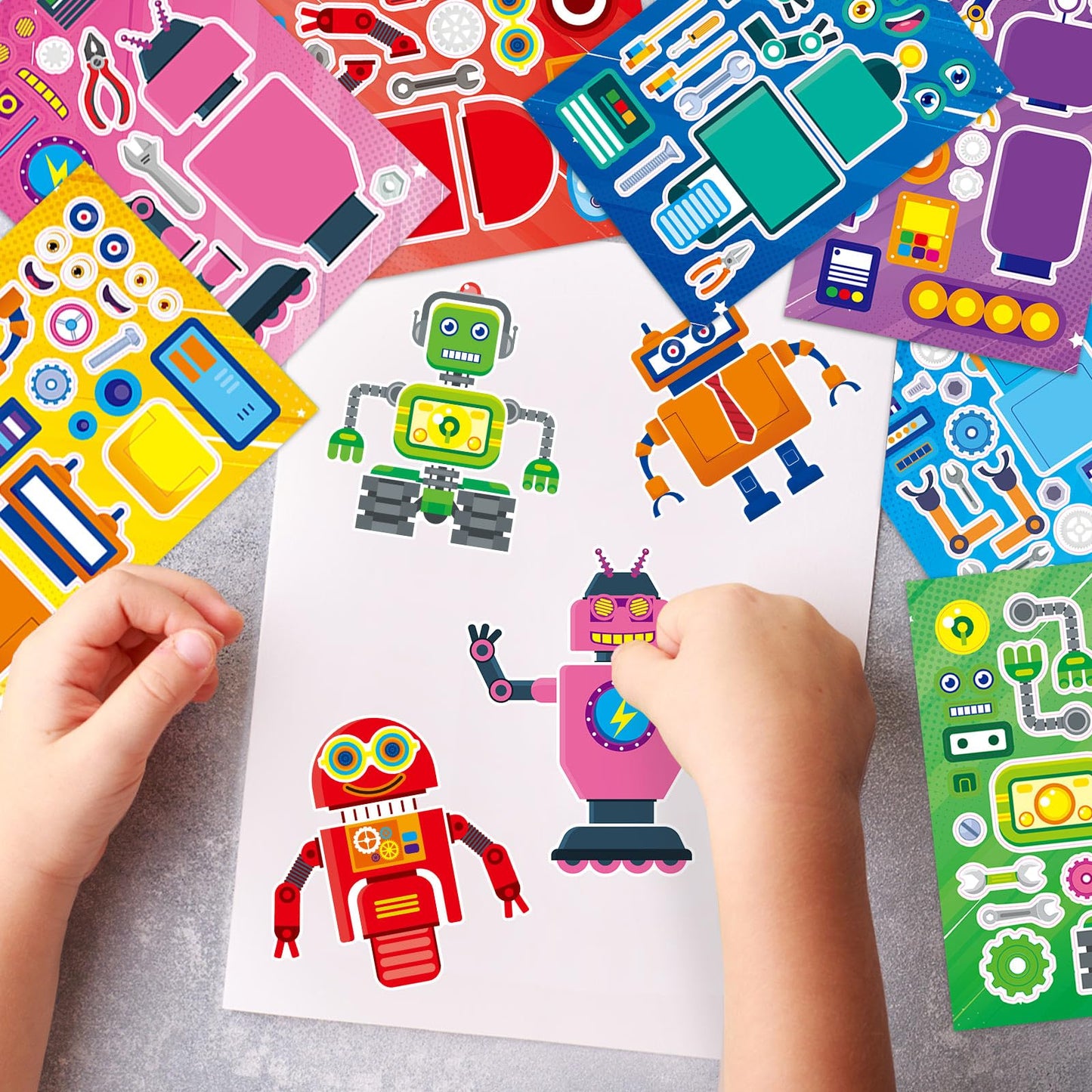 DaiUni 24 Sheets Robot Face Stickers for Kids | Creative Craft & Party Favors