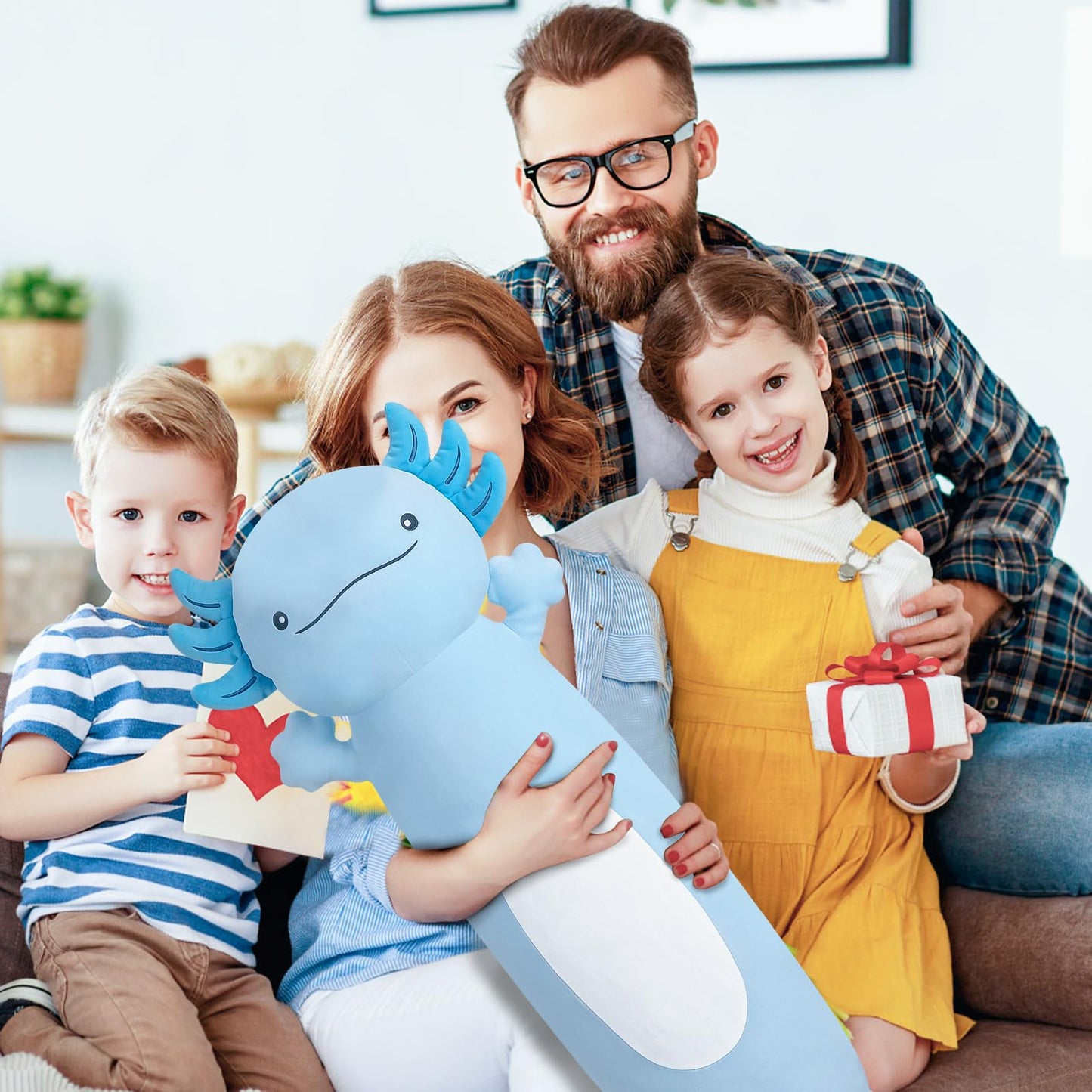 Dalmao 36-Inch Giant Blue Axolotl Plush Pillow – Soft, Squishy Toy and Body Pillow