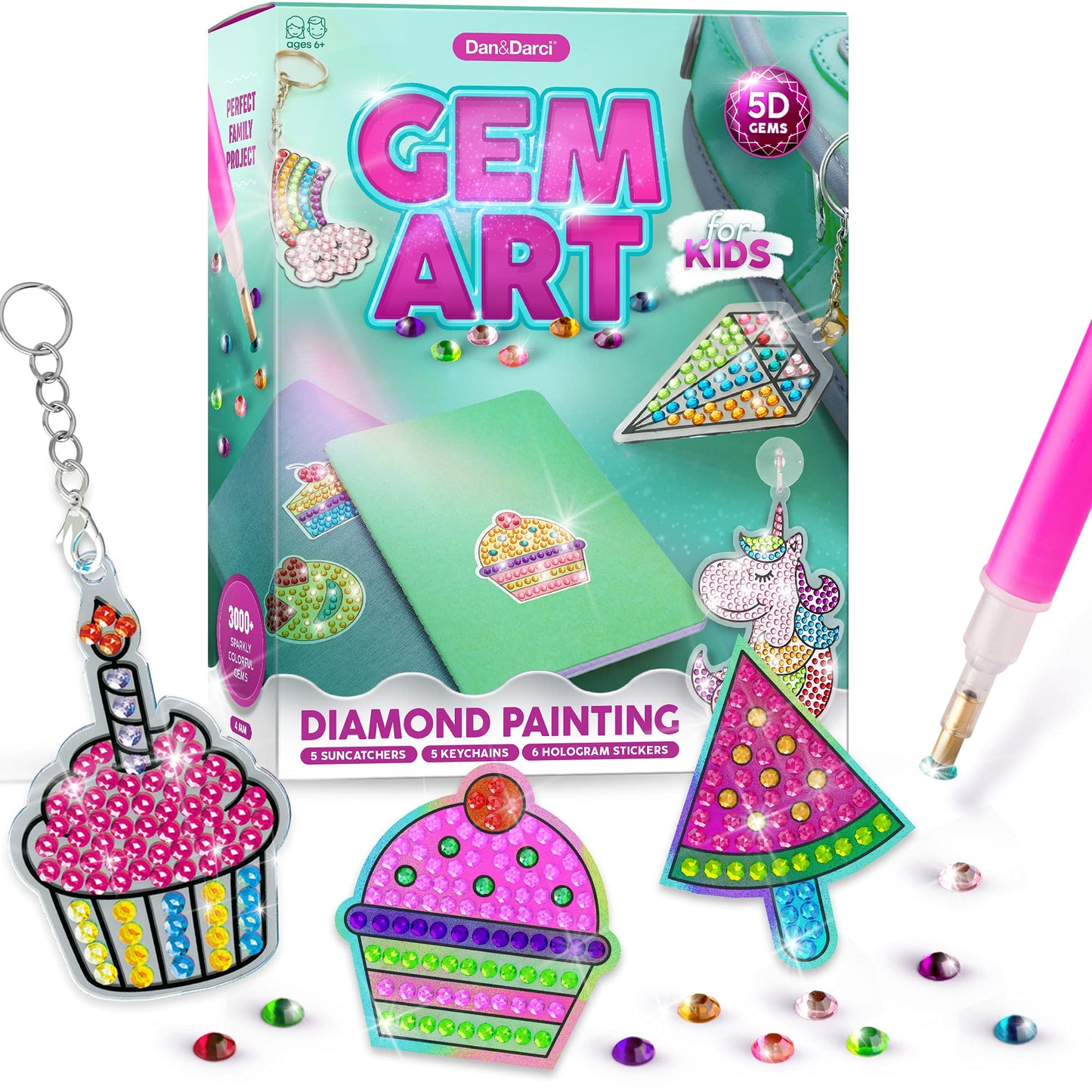 Dan&Darci Diamond Art Kit for Kids - Sparkling Gem Painting Crafts for Ages 6-12