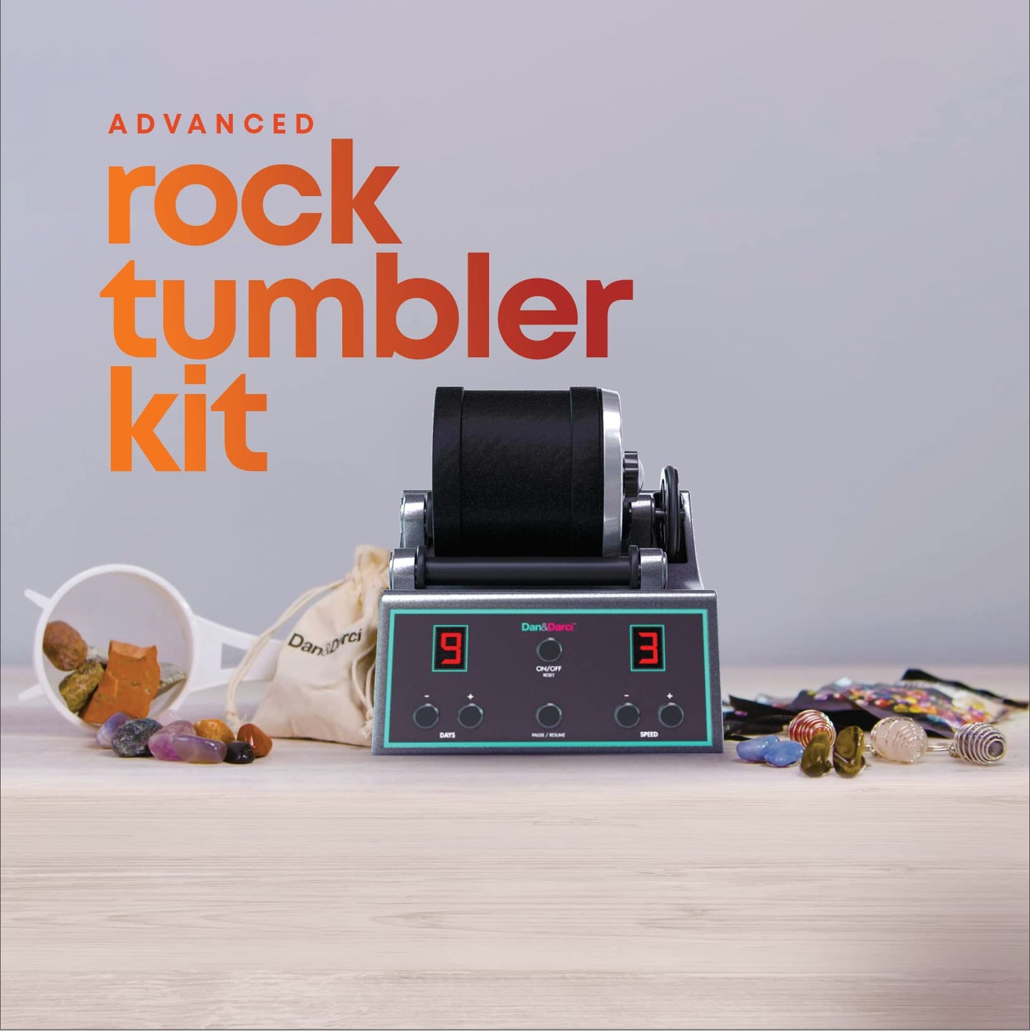 Dan&Darci Advanced Professional Rock Tumbler Kit – 3 Speed Settings, 9-Day Timer, LCD Display