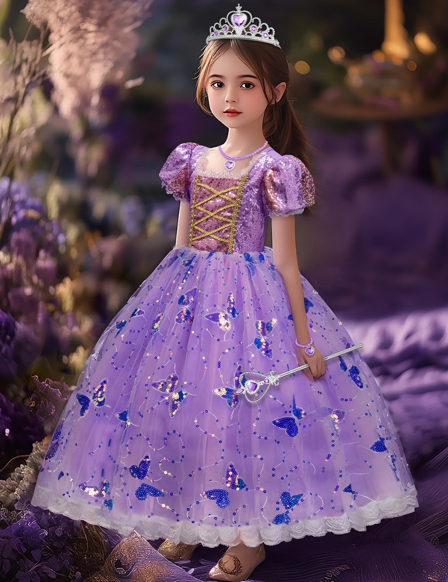 Davvew Light-Up Princess Dress for Girls – Sparkling Costume for Christmas, Halloween & Birthday Gifts (Ages 3-8)