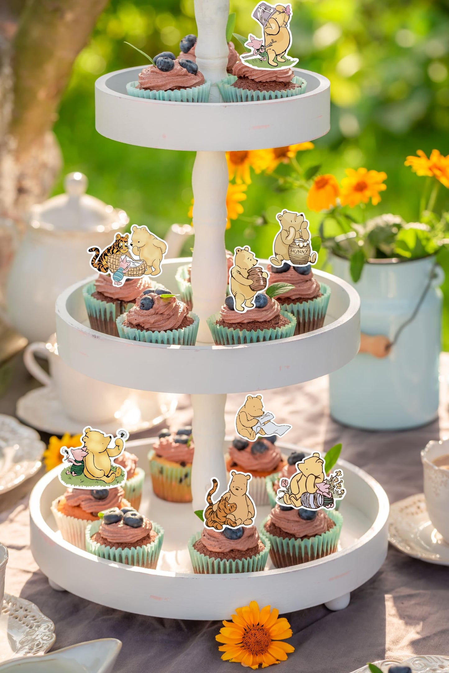 DAYIMG 48 Pcs Classic Winnie Cupcake Toppers – Pooh Baby Shower & First Birthday Party Decor