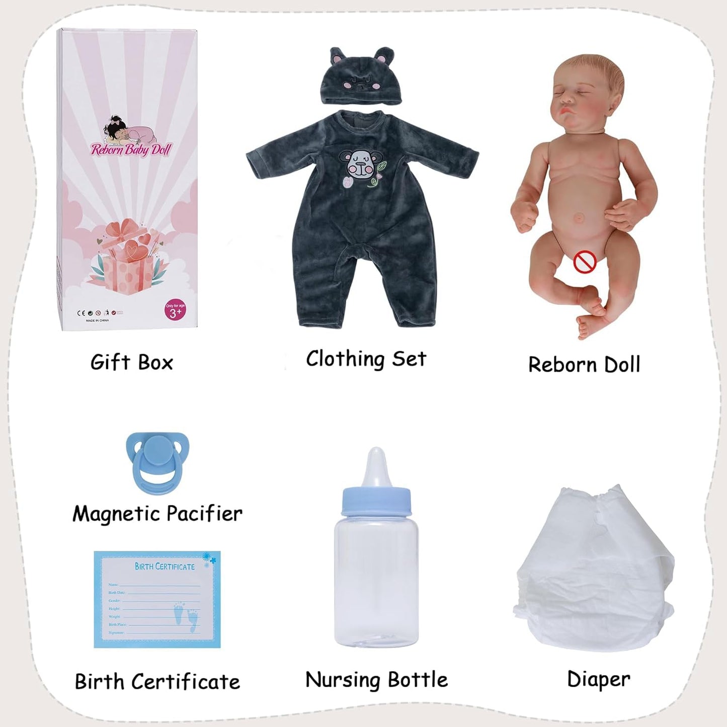 DAYOFF KIDS Reborn 18-Inch Realistic Vinyl Baby Doll – Sleeping Pose, Full Vinyl Body, For Kids 3+