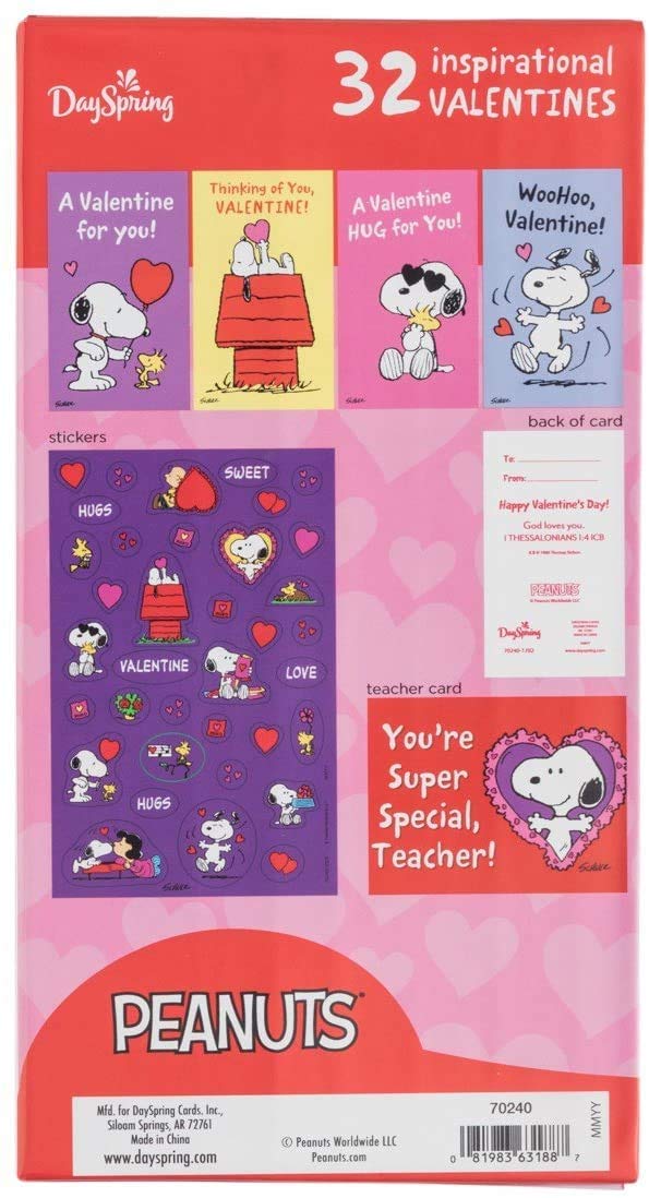 Dayspring Peanuts Valentine Cards – Snoopy Boxed Set with Bonus Stickers