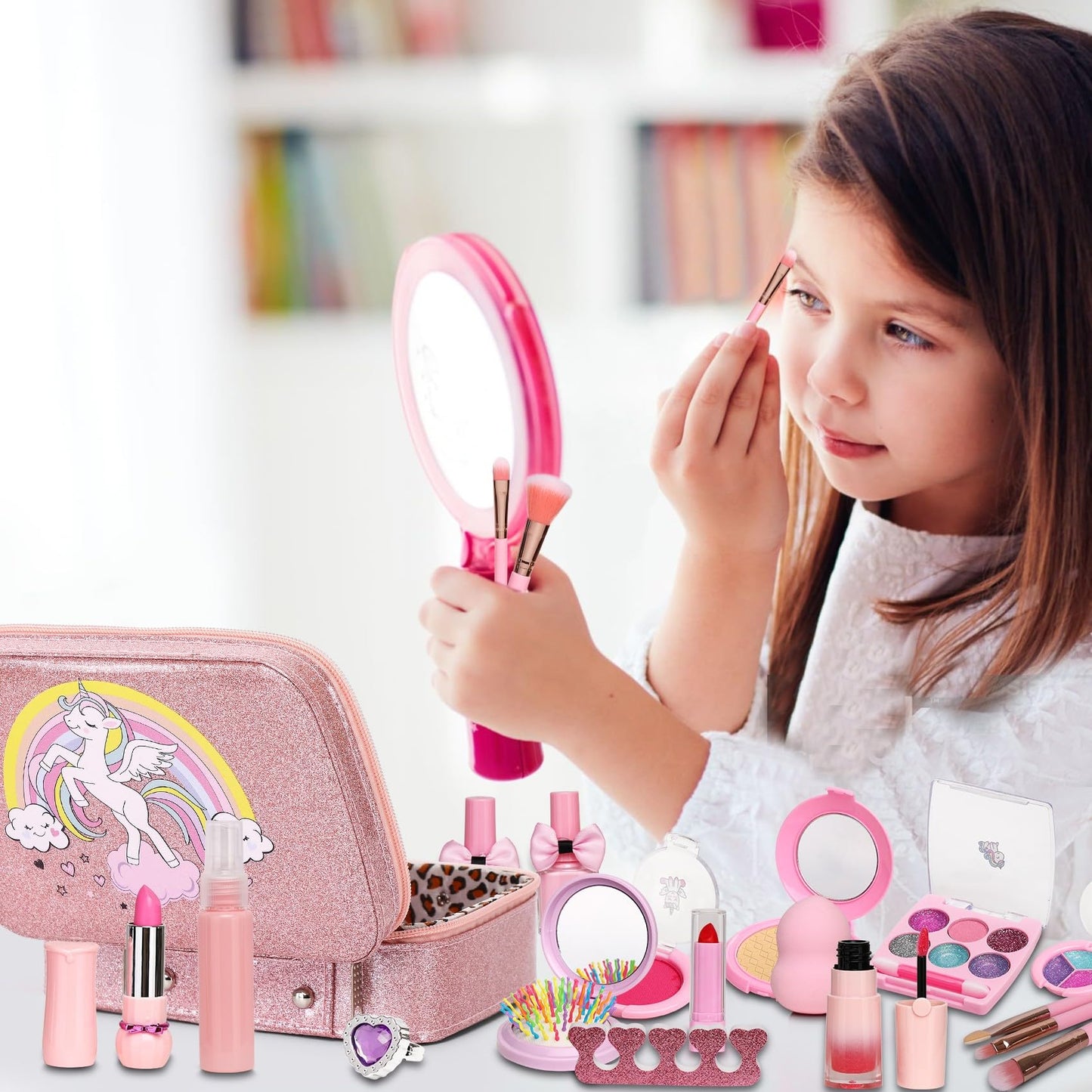 DCMAMA Washable Non-Toxic Kids Makeup Kit for Girls | Real Makeup Set for Ages 3-8