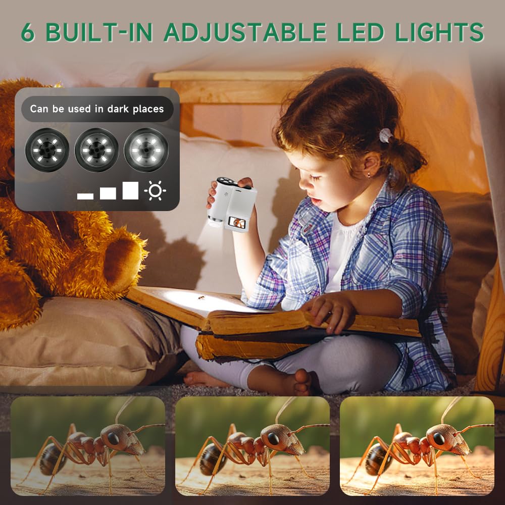Dcorn 3-in-1 1000X Handheld Kids Microscope with 2in LCD – Portable Educational Microscope