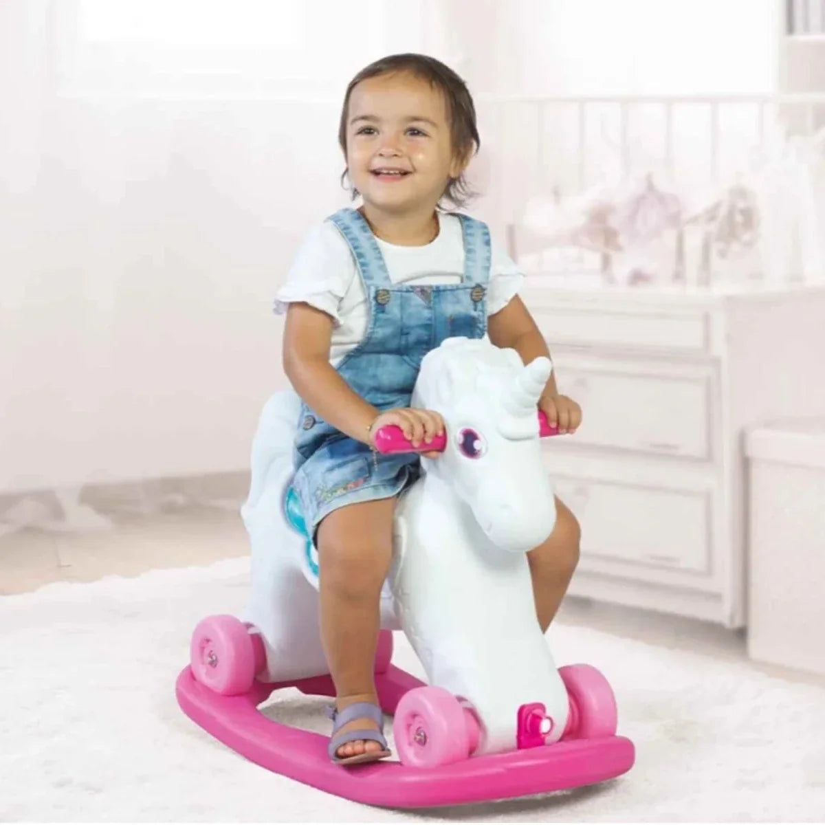 Dolu Unicorn Rocking Horse with Wheels - Pink