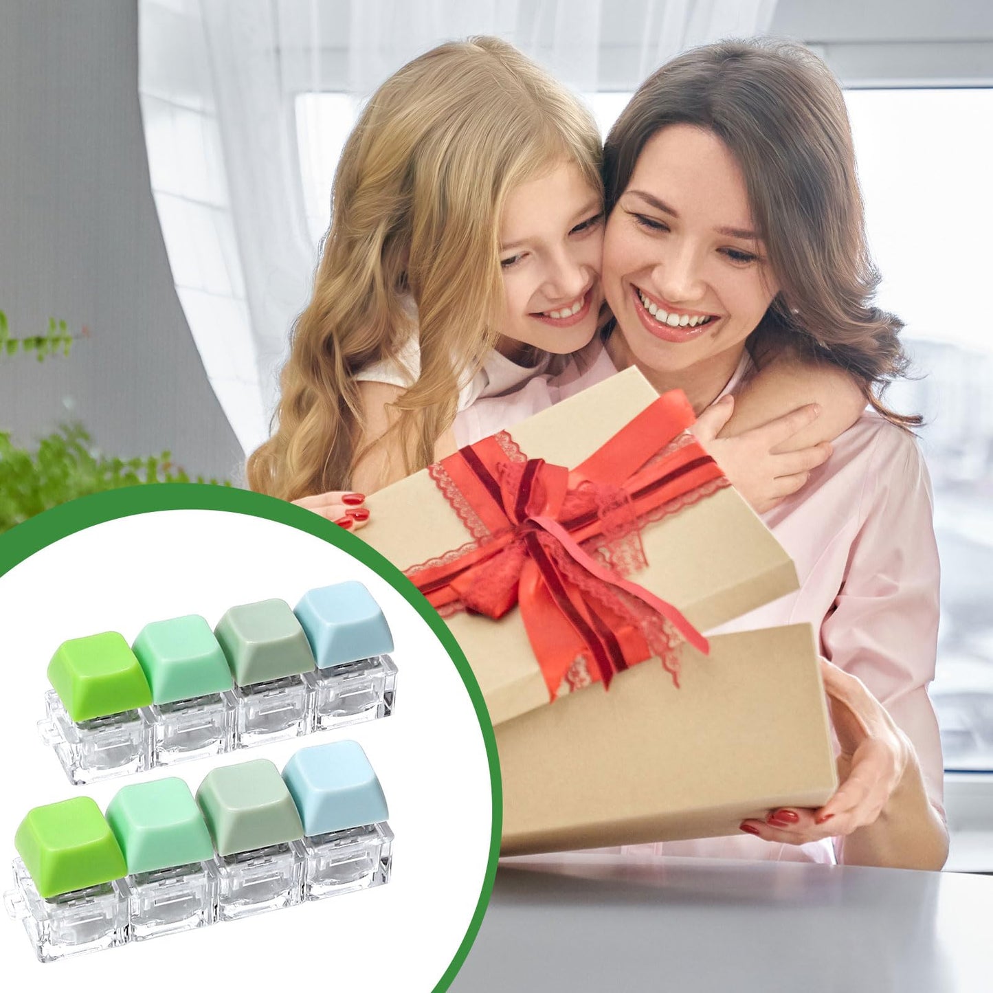 DEARIDAP 2-Pack Keyboard Fidget Keychains – 4-in-1 Push Bubble (Green)