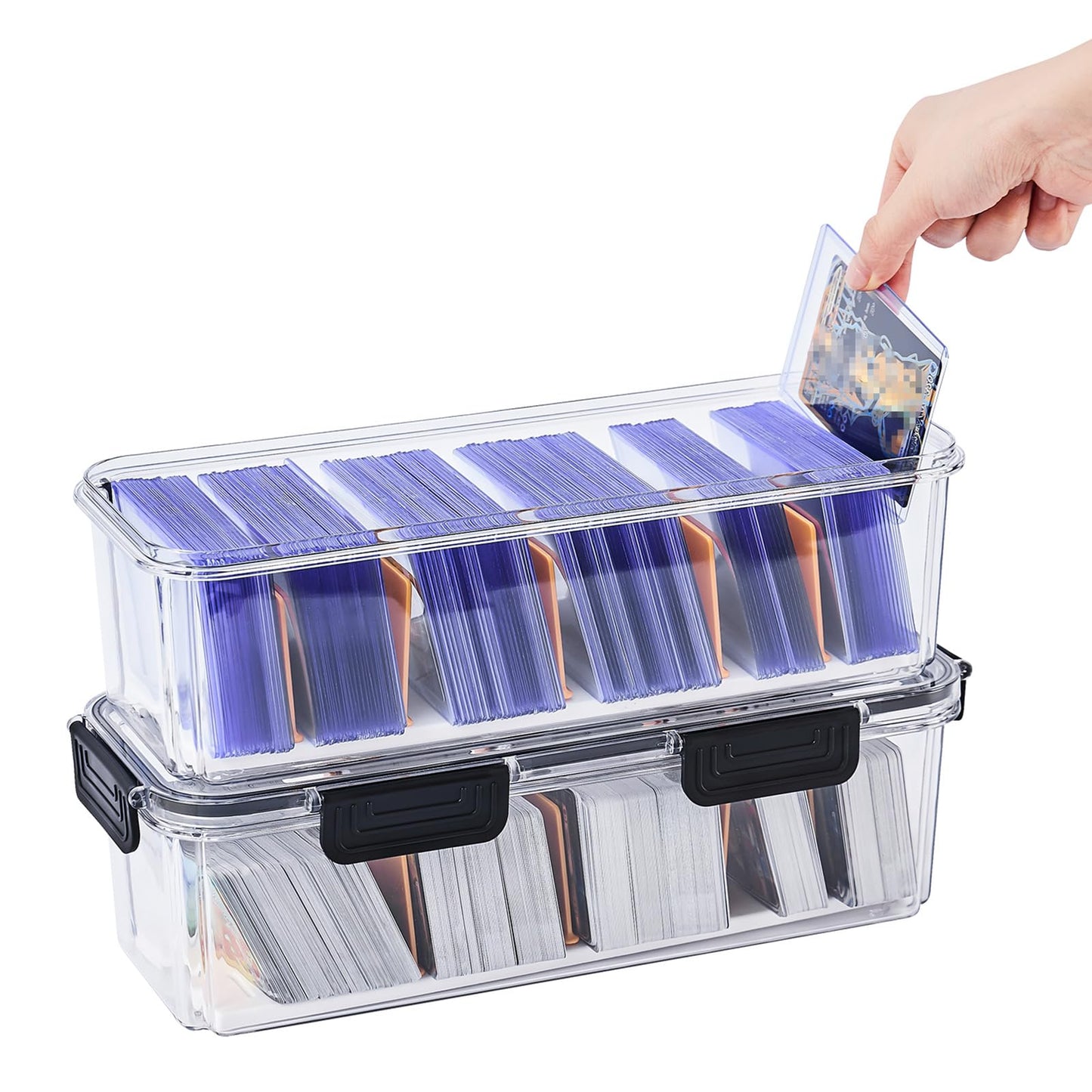 DEEIF Toploader Storage Box 2-Pack – 5 Dividers, Clear Card Case for 165 Toploaders / 650 Cards