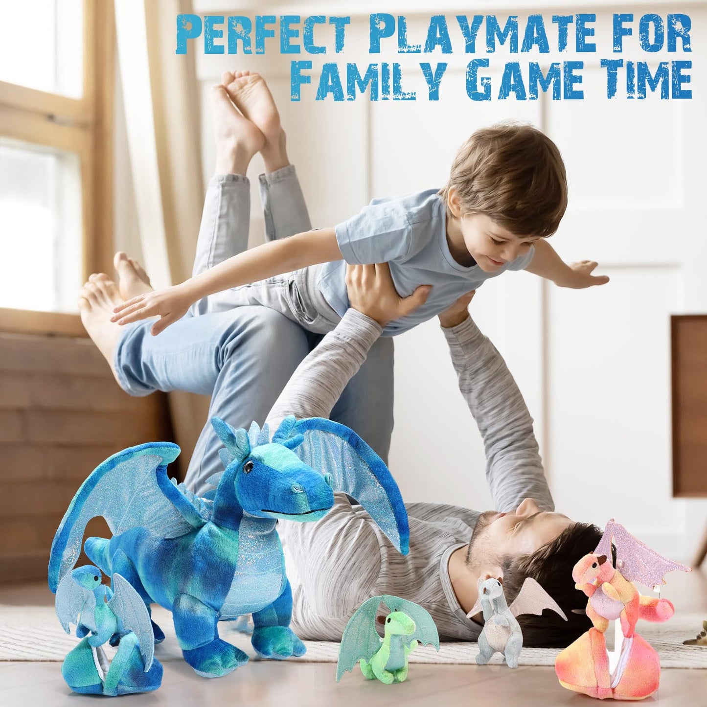 Deekin 7-Piece Dragon Toy Set — 16-Inch Large Dragon Plush with 4 Baby Dragons & 2 Eggs