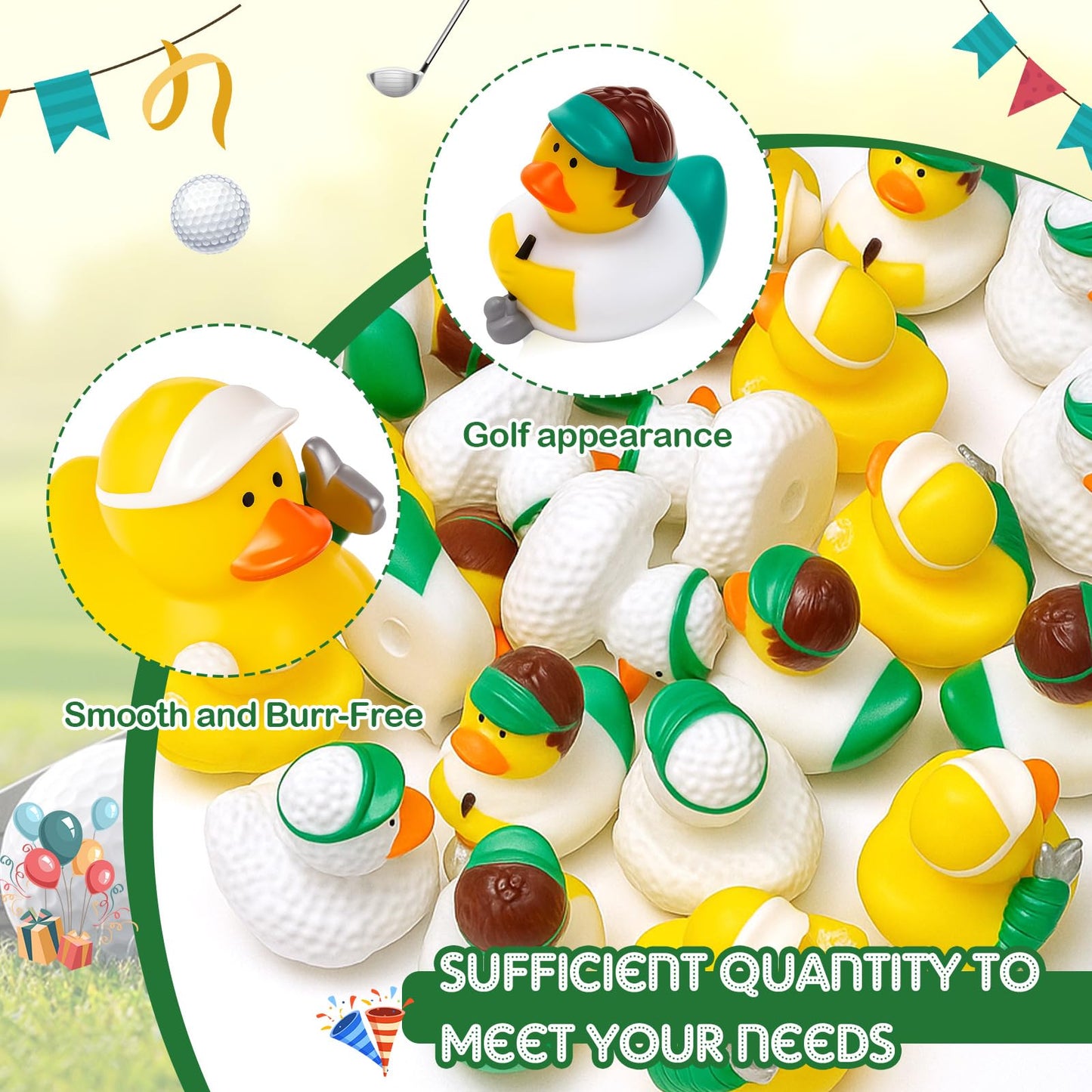 Deekin Golf Theme Rubber Ducks – 24-Pack, 2-Inch Party Favors