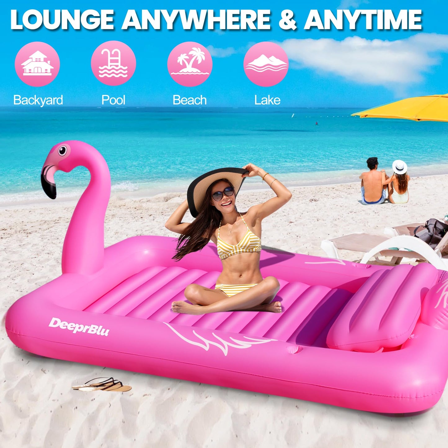 DeeprBlu Luxury Flamingo Inflatable Tanning Pool for 2 — 81x60 in