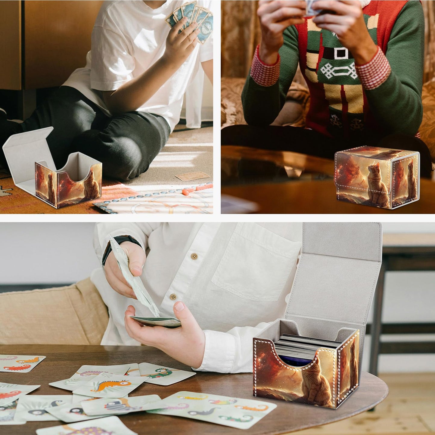DEGDFSGR Card Game Storage Box | Magnetic Closure MTG/TCG Deck Box (Orange Cat)