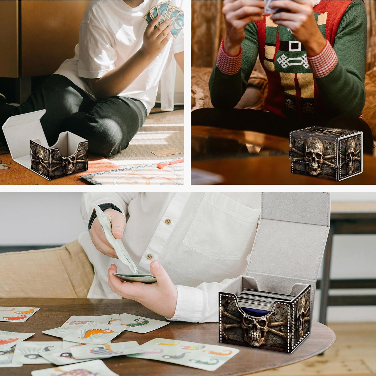 DEGDFSGR TCG MTG Card Storage Box – Magnetic Closure, Pirate Skull Pattern, Holds 200+ Cards