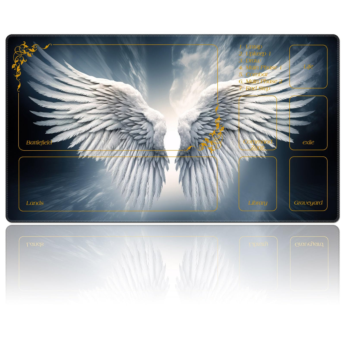 DEGDFSGR MTG Playmat 24x14 in | Non-Slip Rubber Base for TCG & Card Games – Sacred Angel Wing
