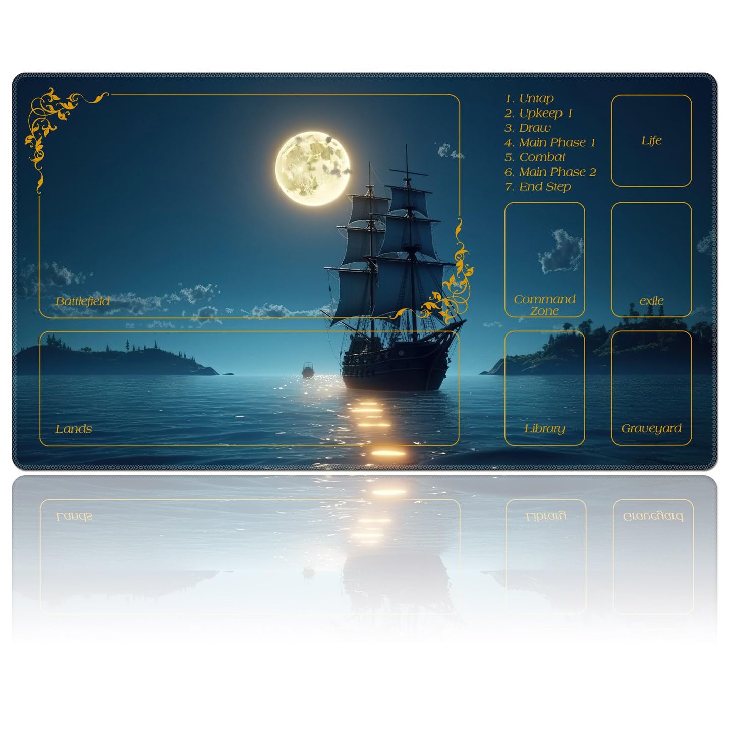 DEGDFSGR MTG Playmat 24 x 14 in – Moon Ship Blue Sea, Non-Slip Rubber Base