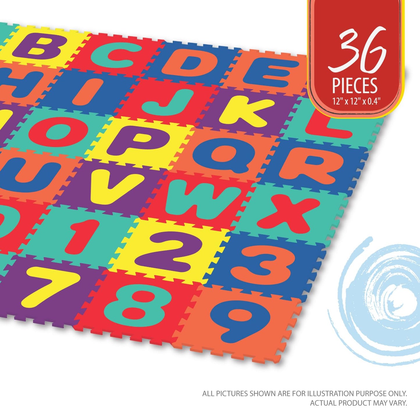 Deke Home Alphabet Foam Play Mat – 72x72 in, 36 Interlocking Tiles (Letters & Numbers)