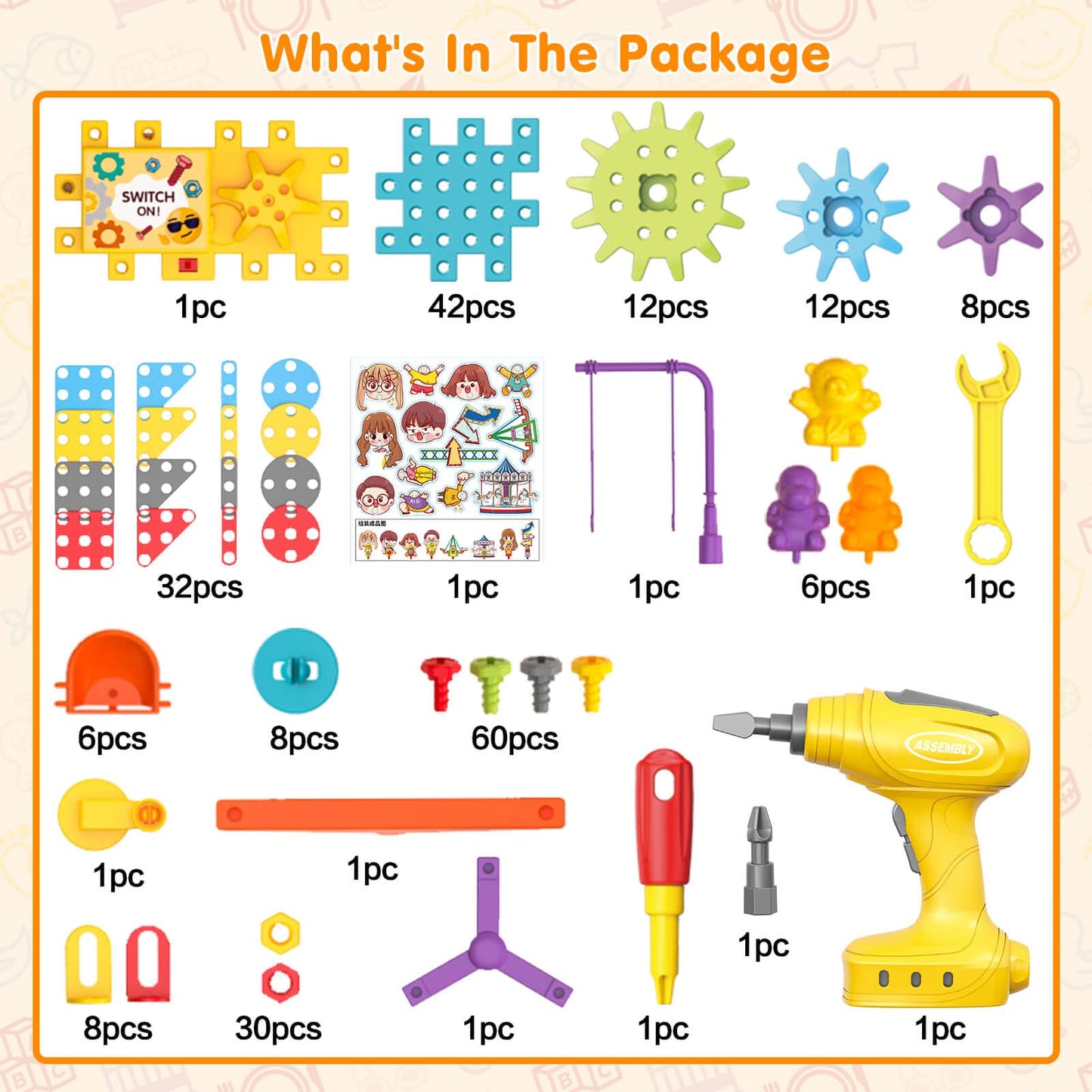 DEKILEA 234-Piece Gear Building Set with Electric Drill – STEM Blocks for Kids 3+