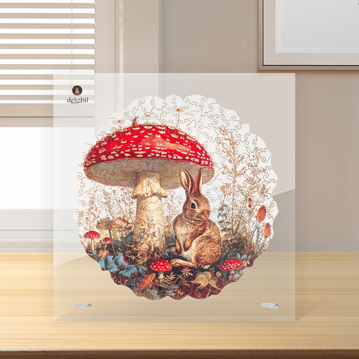 Delobil Mushroom Bunny Puzzle – 200-Piece Easter Jigsaw with Storage Box