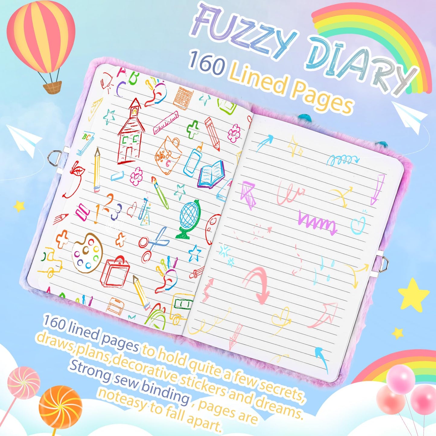 DHQH Cat Diary with Lock Gift Set for Girls Aged 6–12 | Secret Journal & Accessories