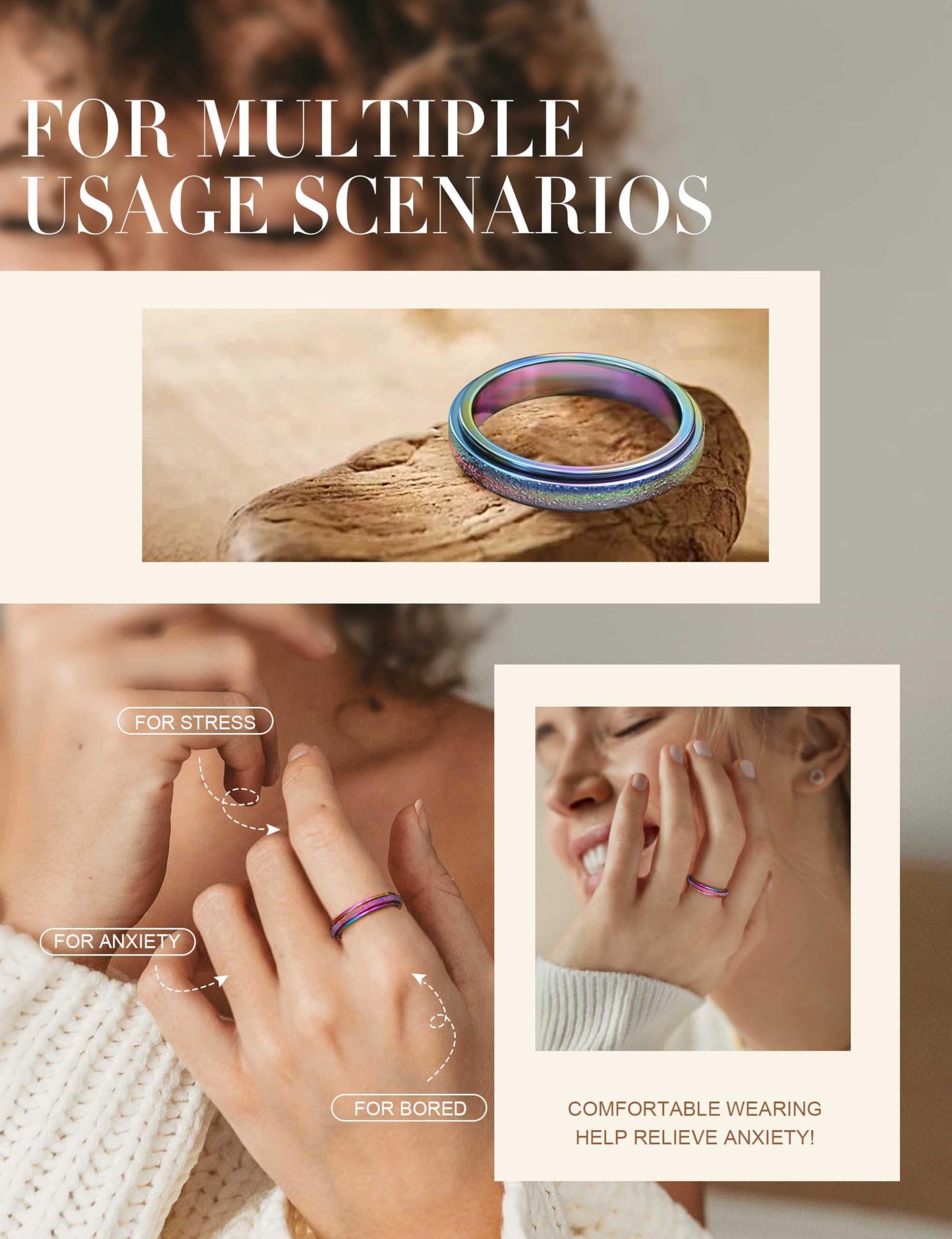 Diamday Colorful Fidget Ring - 4mm Titanium Spinner for Anxiety Relief (Women & Men)