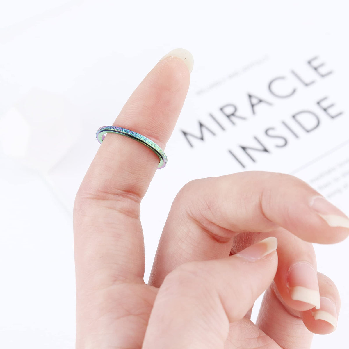 Diamday Colorful Fidget Rings - 2mm Titanium Steel Spinner Ring for Anxiety Relief | Women & Men