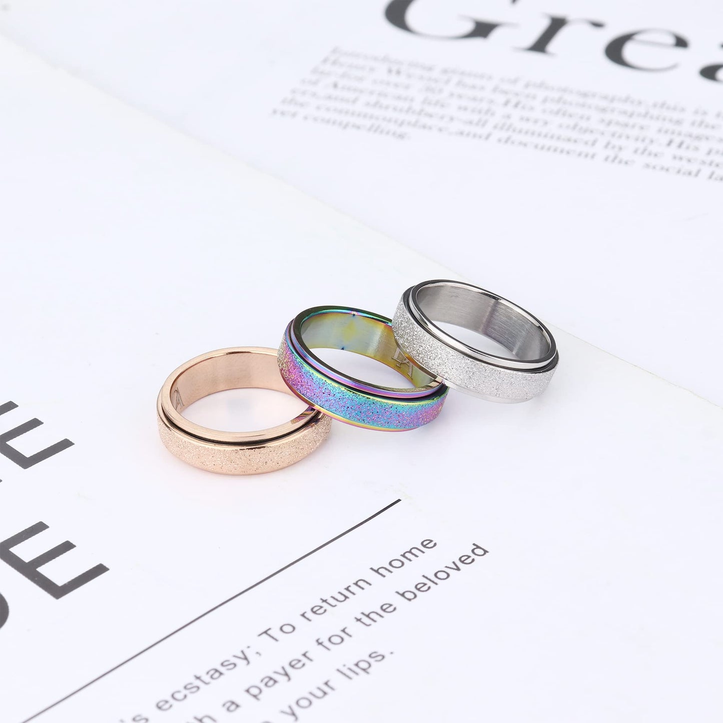 Diamday Rose Gold Fidget Ring – 4mm Titanium Spinner for Anxiety & Style (Size 8)