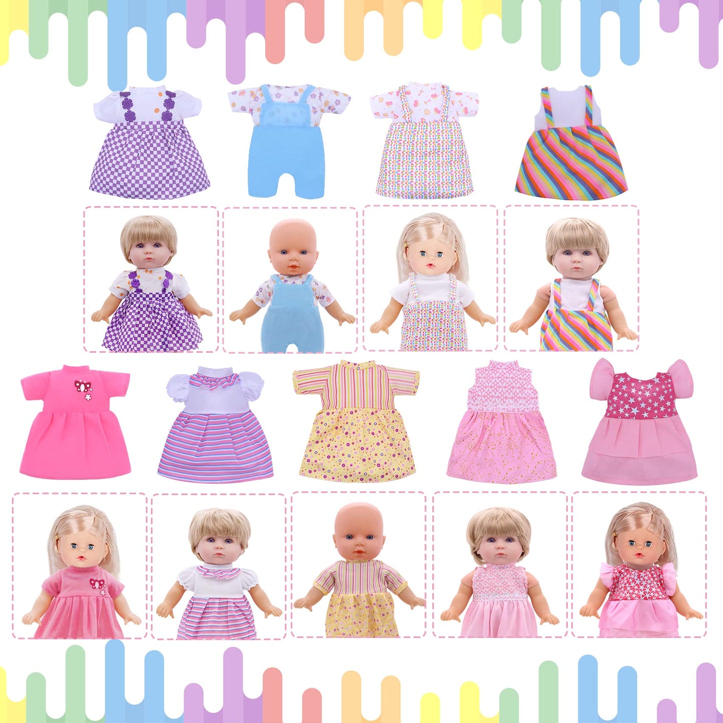 Digabi Baby Doll Clothes Set for 12–15 Inch Dolls – 18-Piece 360° Sewing Dresses & Accessories