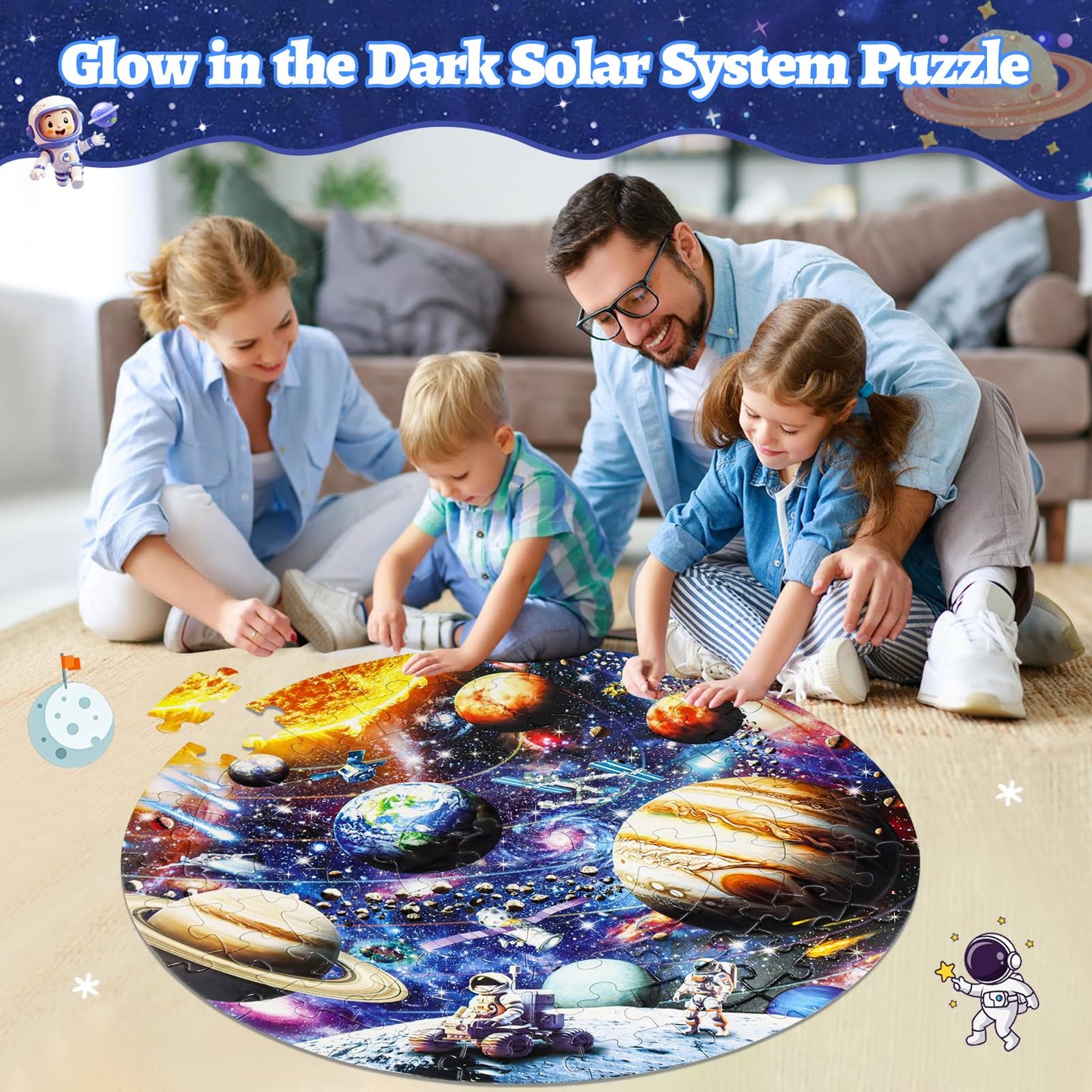 DIGOBAY Glow in The Dark Solar System Jigsaw Puzzle – 70-Piece Floor Puzzle for Kids (Ages 4-12)
