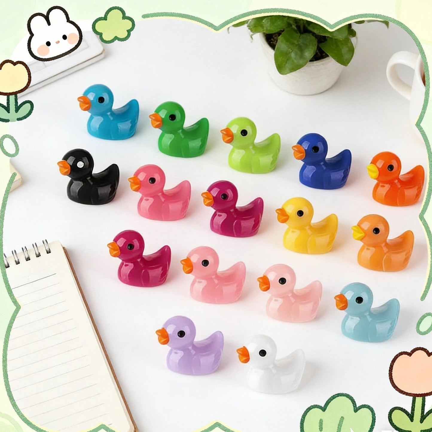Diinokiy 200 Pcs Mini Resin Duck Figures – Colorful DIY Miniatures for Crafts