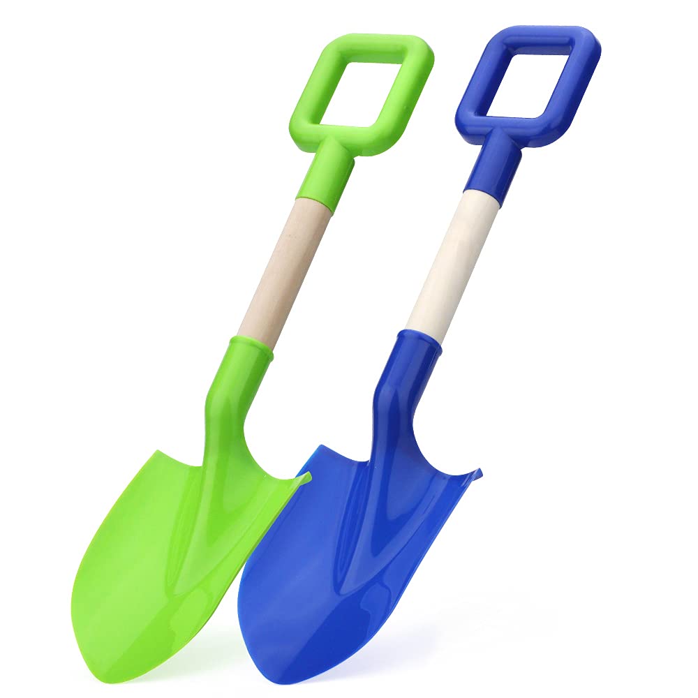 Dilabnba Beach Sand Shovels — 16in Wooden-Handle Shovels (2-Pack) for Kids & Adults