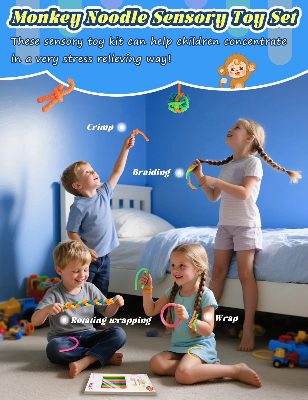 Diltik 10 Pack Sensory Toys – Upgraded Extra-Thick Monkey Noodles for Autism & ADHD