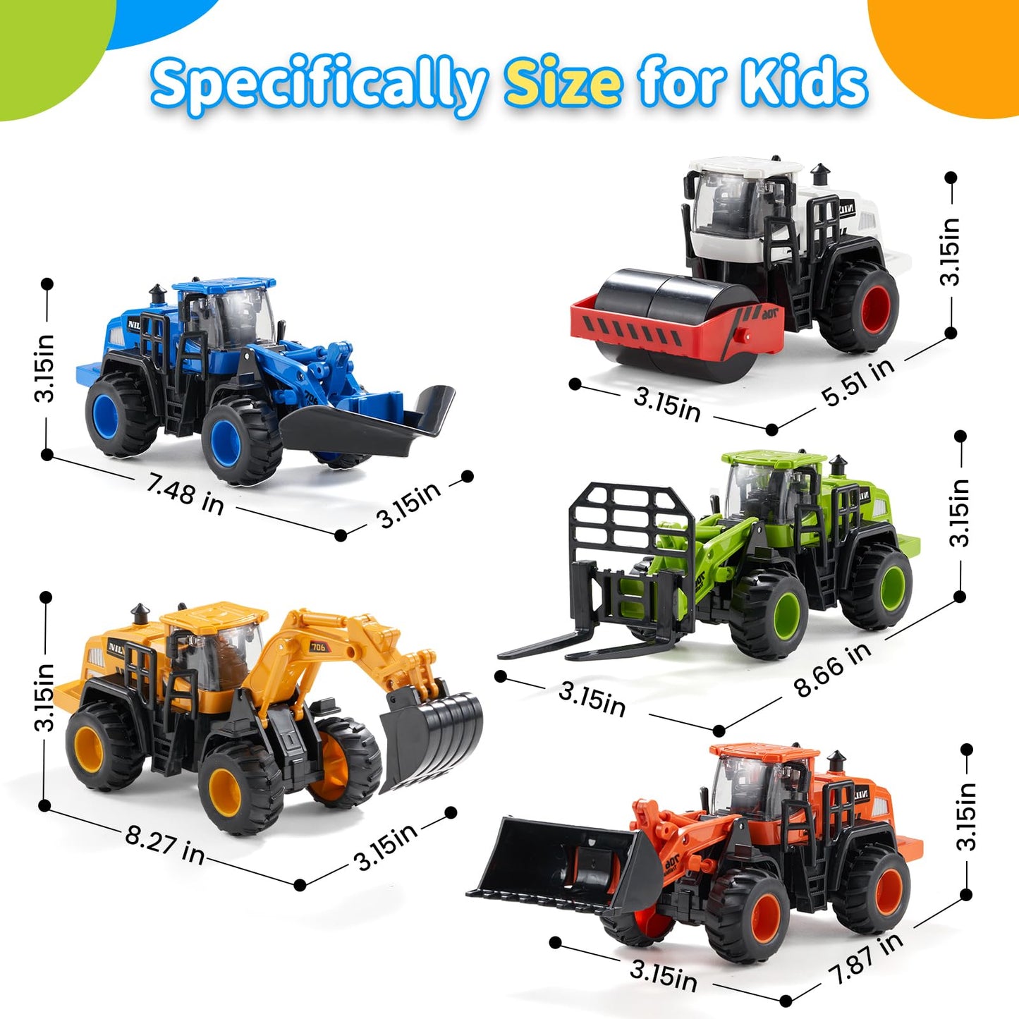 Dimoarch Construction Truck Toys for Toddlers – Push-Go Friction Vehicles Set for Sandbox & Outdoor Play
