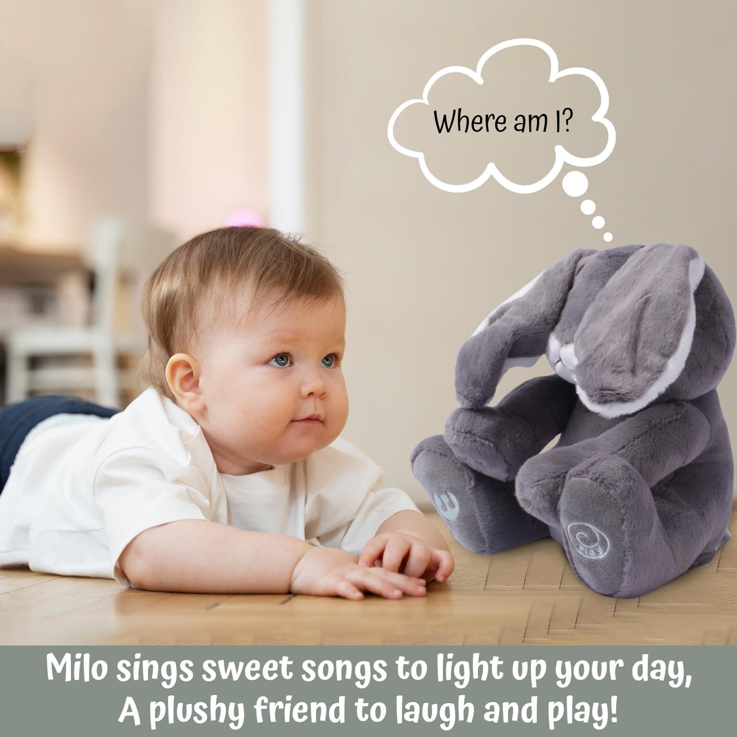 Dimple Milo Bunny Stuffed Animal - Animated Plush with Peek-a-Boo & Songs | Gift for Babies 0+