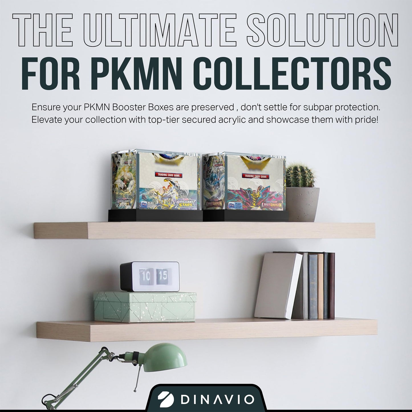 Dinavio Crafthouse PKMN Booster Box Case – Acrylic Display Protector with 8mm + 5mm Magnets, Black Base