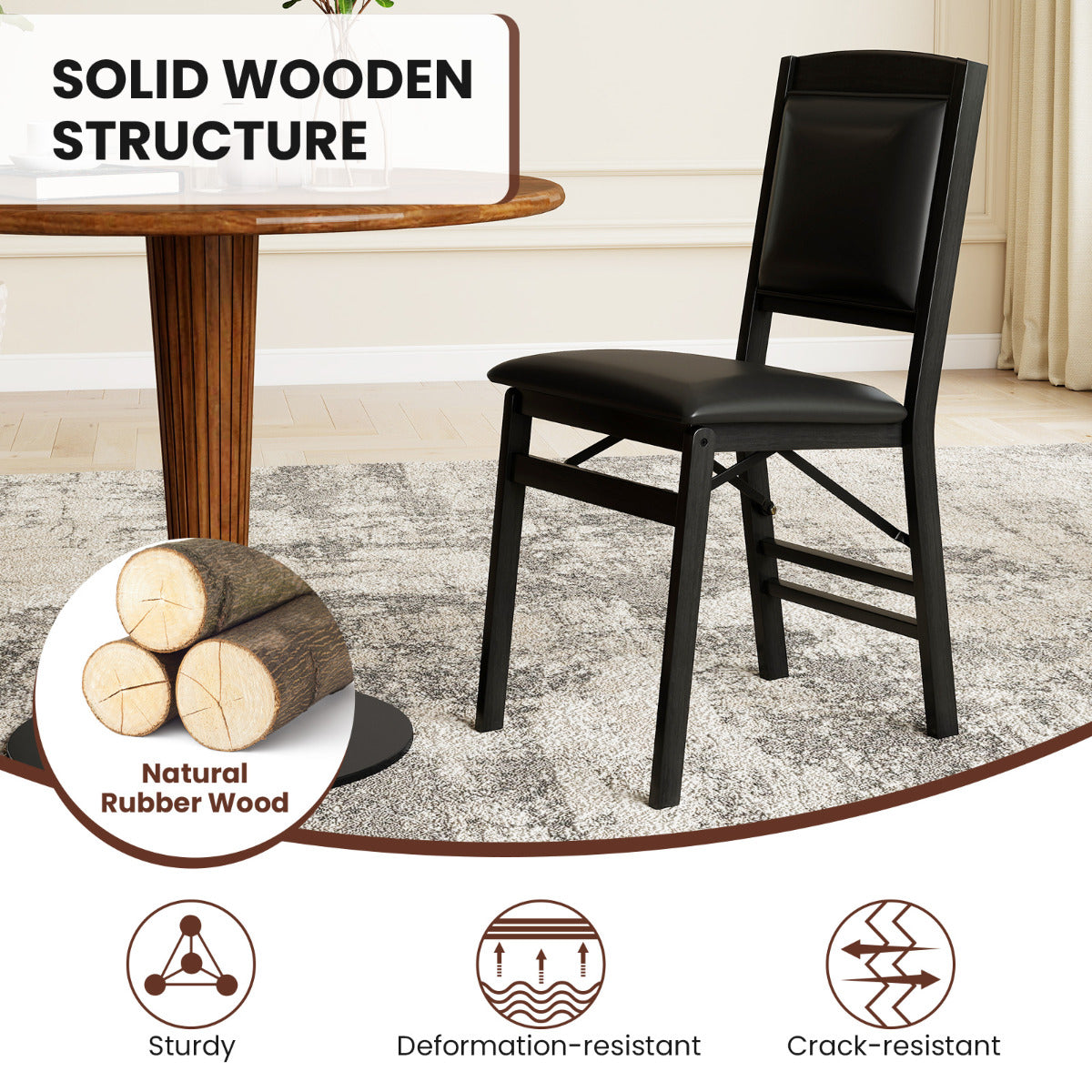 Dining Chair Set of 2 with Padded Seat and Soft Backrest-Brown