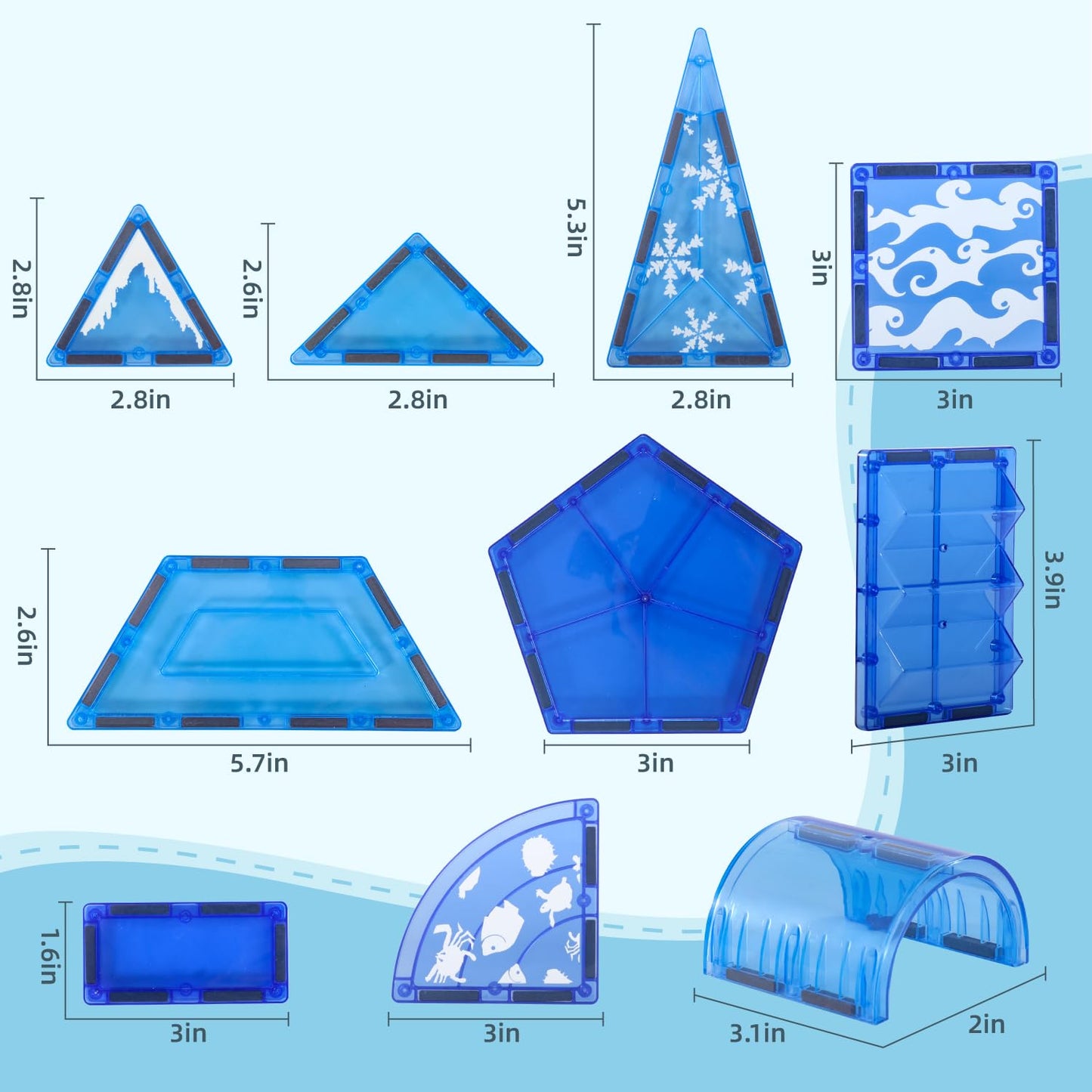 Diophso Arctic Animals Magnetic Tiles – 6 Sea Creatures for Kids Aged 4-8