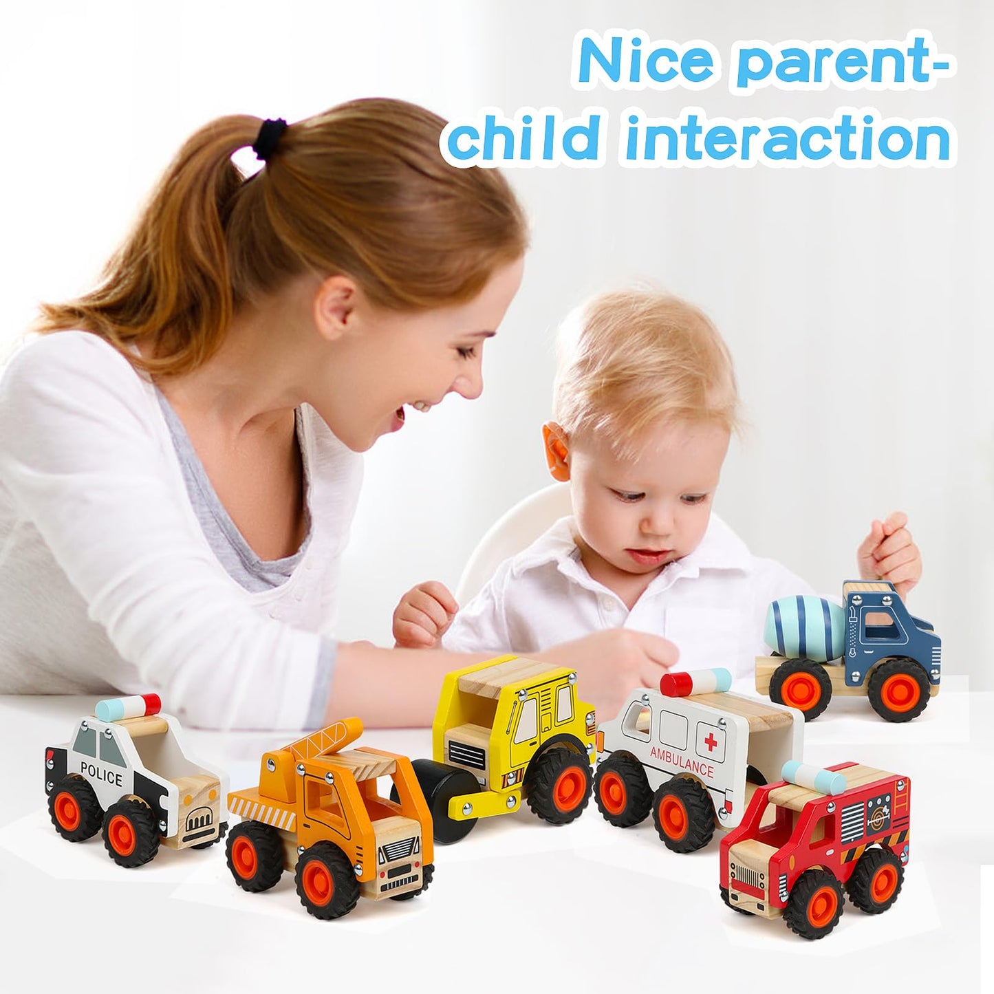 DIPALENT 6-Pcs Wooden Cars for Toddlers 1-3 | Push & Go Montessori Vehicle Toys
