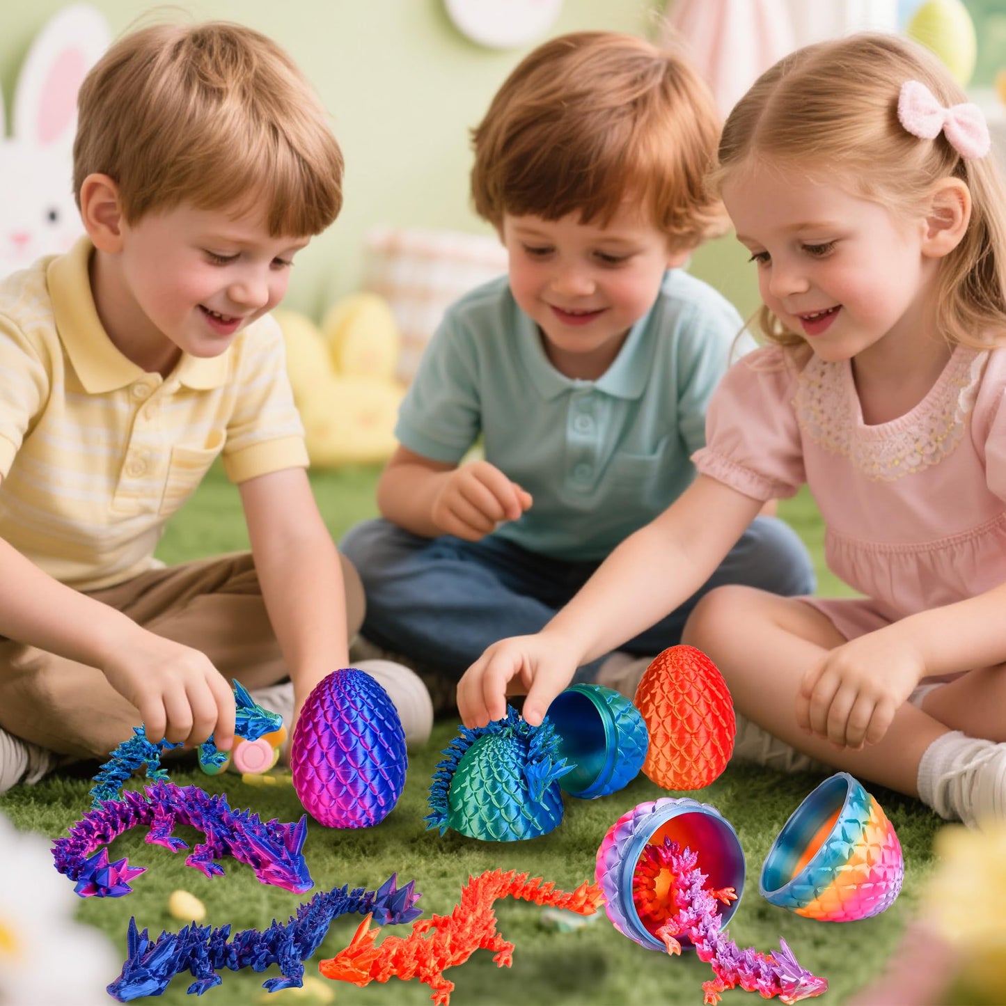 DIRMXRY 3D Printed Dragon Eggs Toys – 4pc Crystal Dragons for Kids 8-13, Easter & Christmas Gift Set