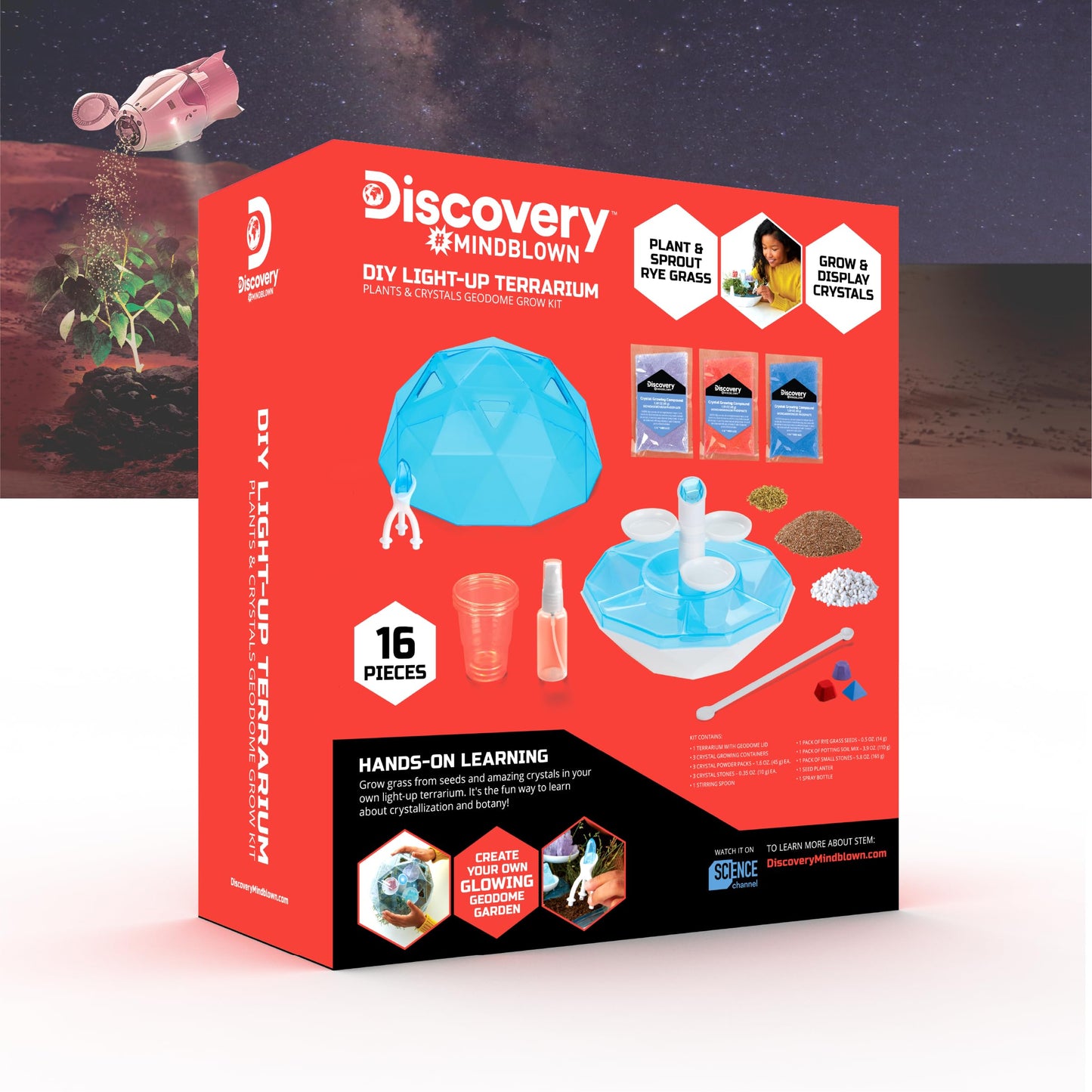 Discovery DIY Light-Up LED Terrarium Kit | Geodome Grow Crystal Formations