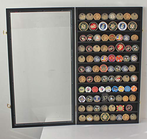 DisplayGifts Military Challenge Coin Display Case — Wall Mount, 29H x 16W, Holds 88 Coins