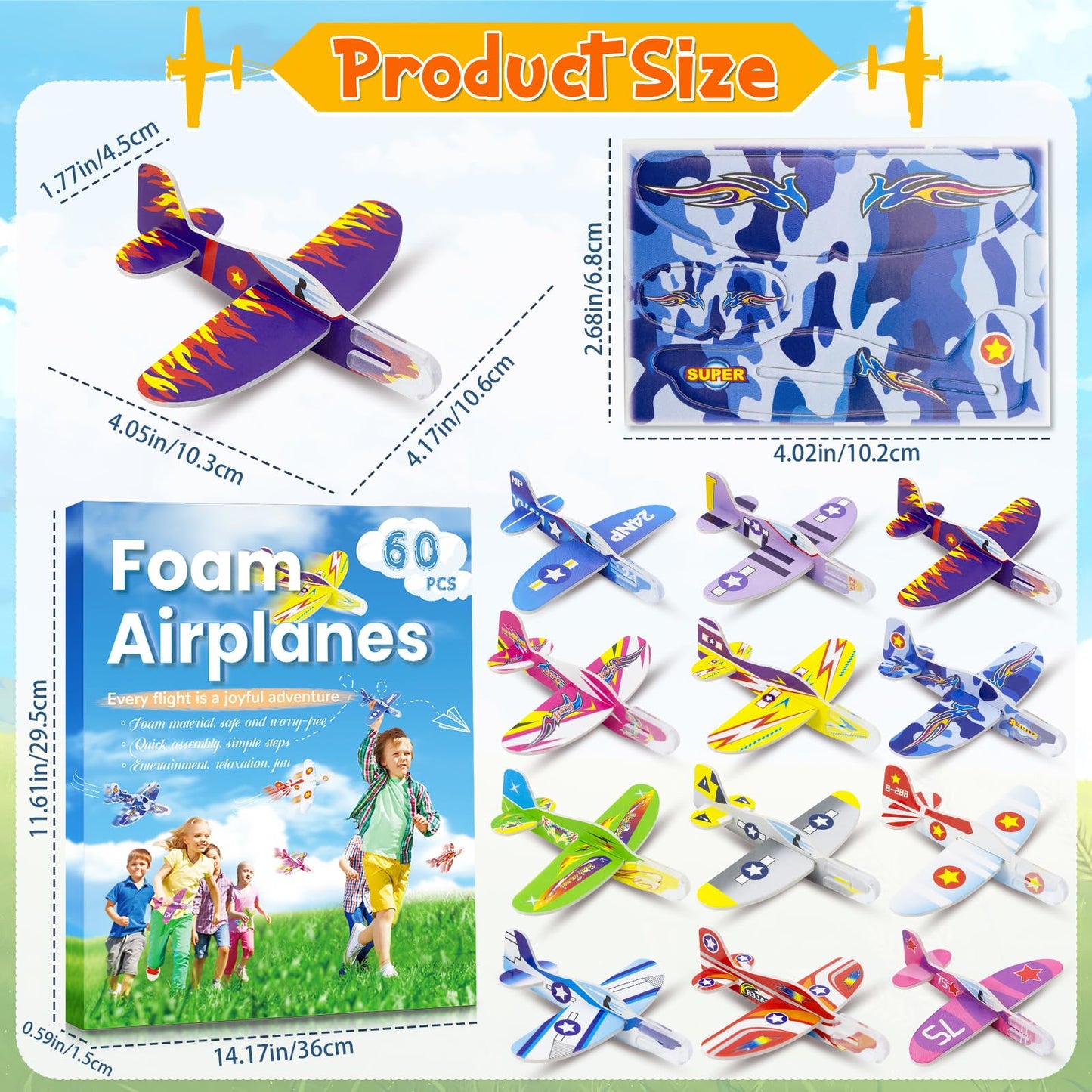 Diteryy 60 Pack Foam Airplanes for Kids – Easy Throwing Gliders, Colorful Party Favors