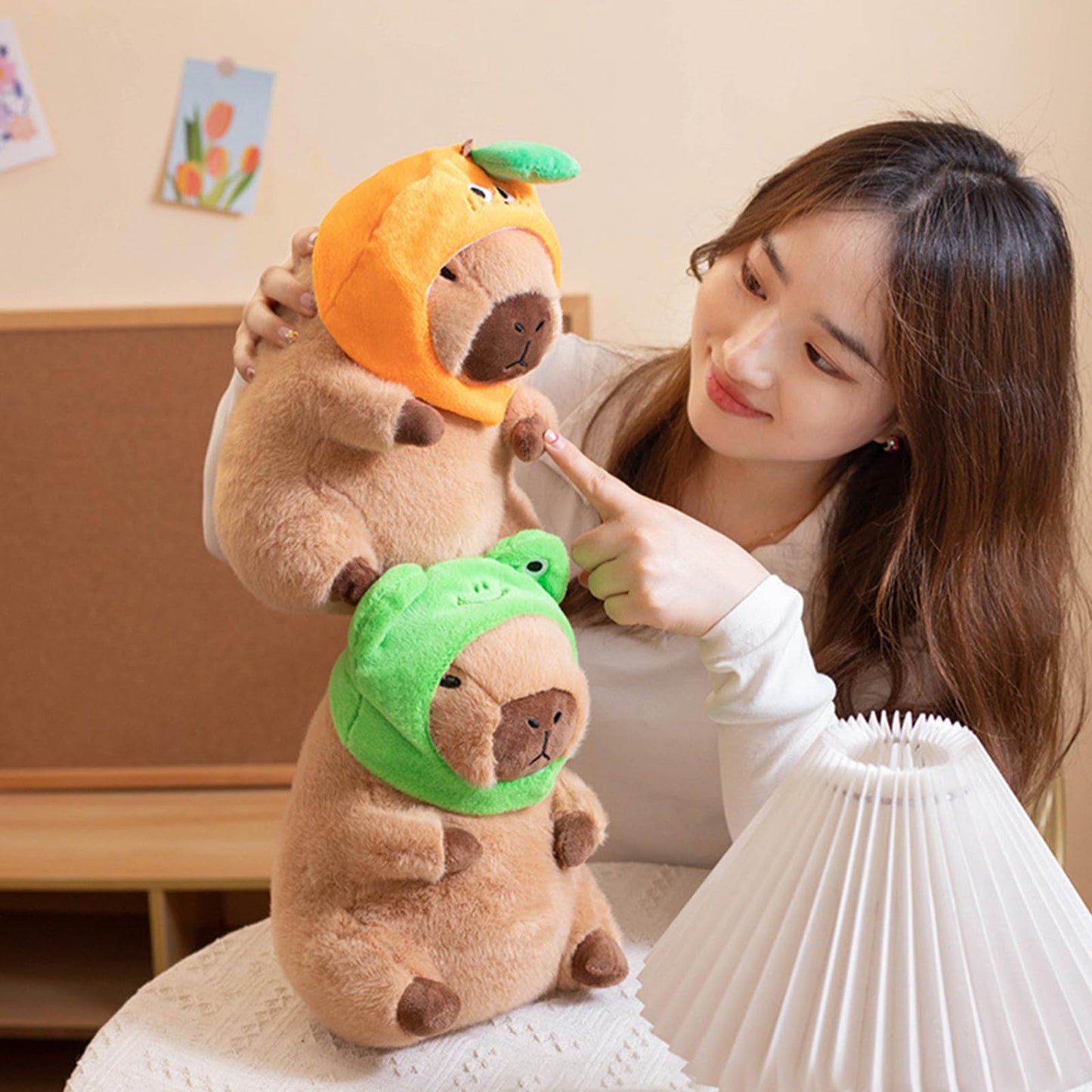 Ditucu Cute Capybara Plush Pillow with Detachable Frog Hat – 11 inch