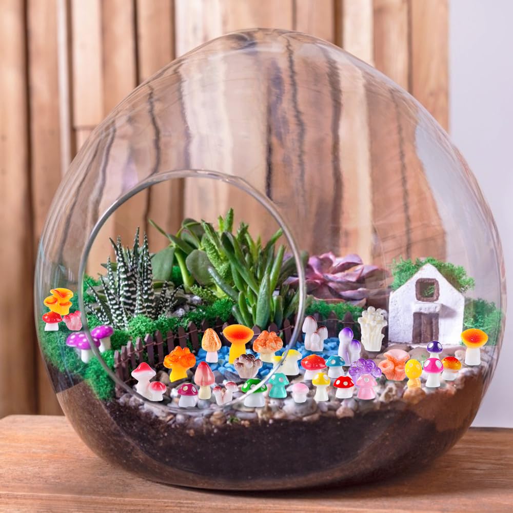 DIYDEC 80pcs Mini Resin Mushrooms Set – 80 Varied-Size Figures for Dollhouses, Fairy Gardens, and Aquariums