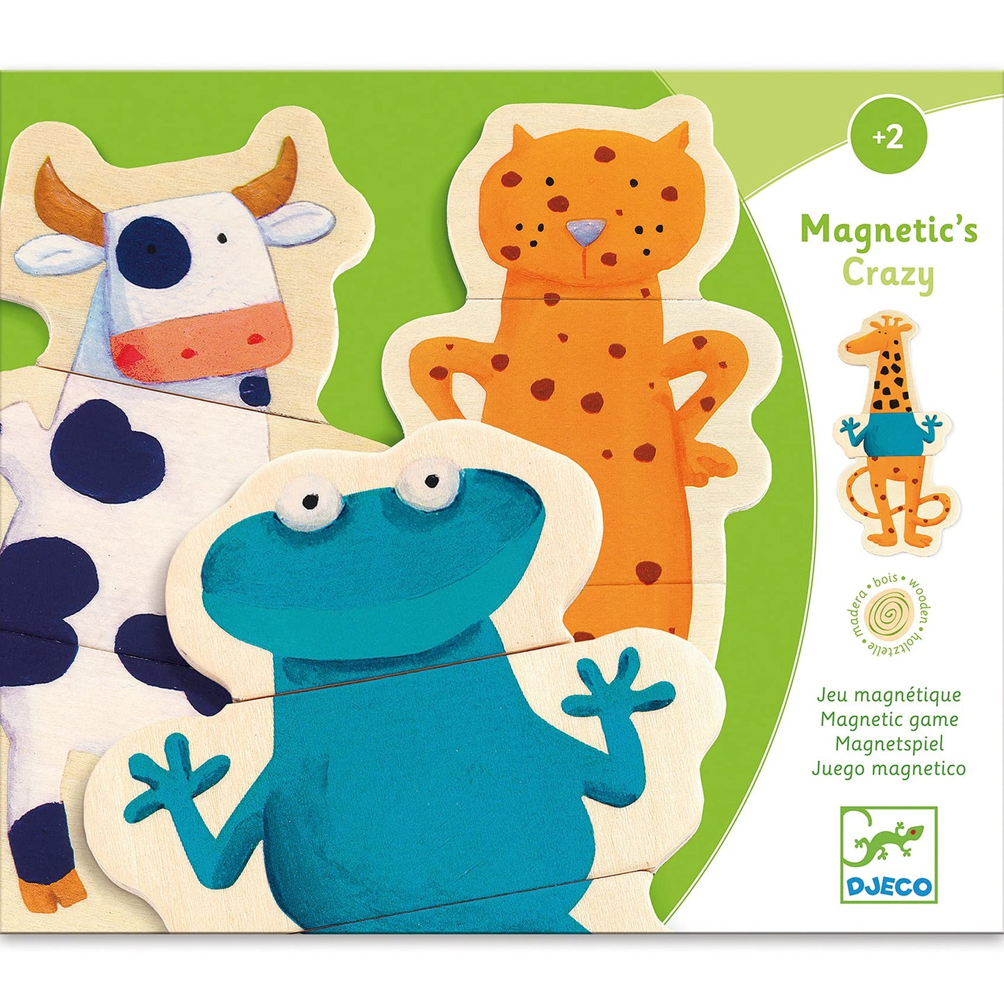 DJECO Crazy Animal Mix & Match Wooden Magnets – Creative Toddler Toy for 2+ Years